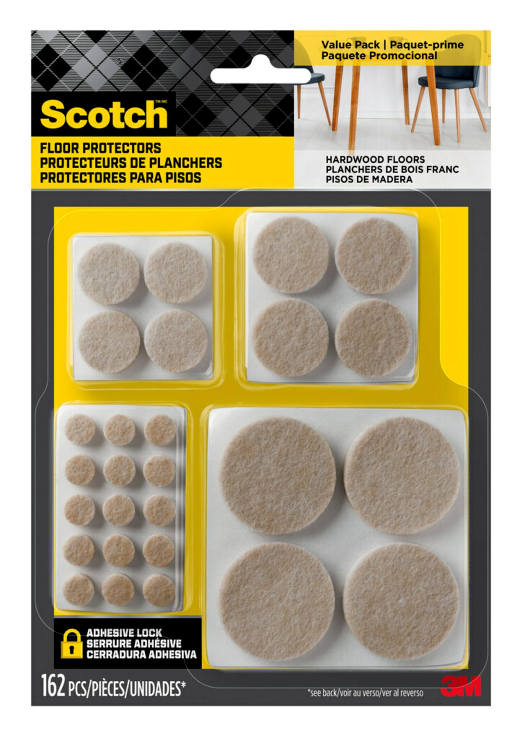 Scotch 486 almohadillas de fieltro beige, almohadillas de fieltro para proteger suelos de madera dura, redondas, varios tamaños, diseño autoadhesivo, protección de abolladuras y arañazos (SP845-NA