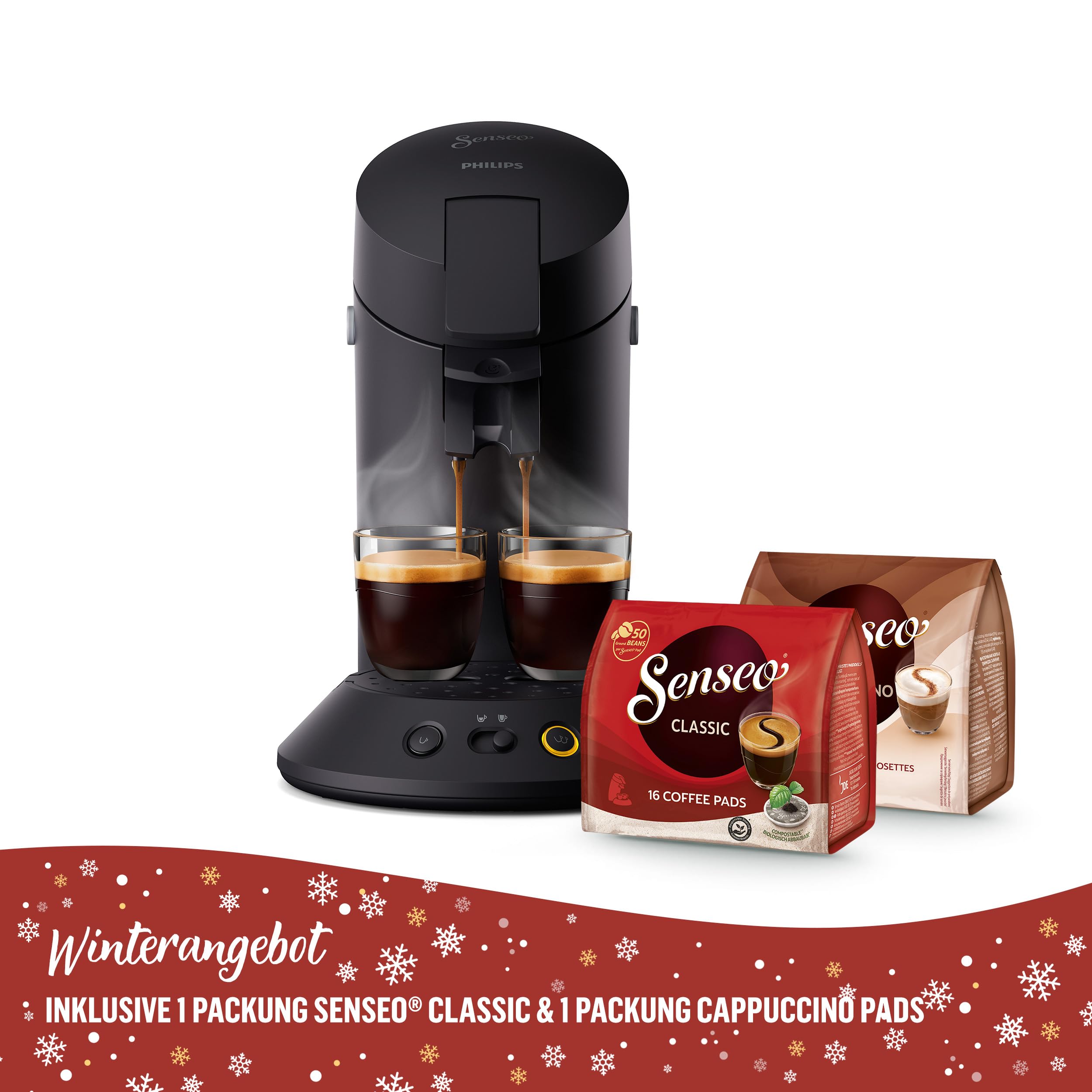 Philips SENSEO Original Plus – Kaffeestärkewahl, Coffee Boost, 2-Tassenfunktion, 0,7L Wassertank, samtige Crema, inklusive 2 Packungen Pads (CSA210/69)
