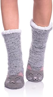 FNOVCO Women Fuzzy Slipper Socks Fluffy Cozy Cabin Winter Warm Fleece Non Slip Christmas Socks with Grips