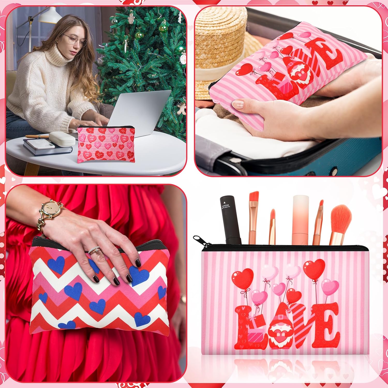 Abbylike 24 Pcs Valentines Day Gifts Bulk Valentines Makeup Bags for Women Cosmetic Bags Toiletry Zipper Pouch Valentine's Day Party Favors for Her(Stylish Style)
