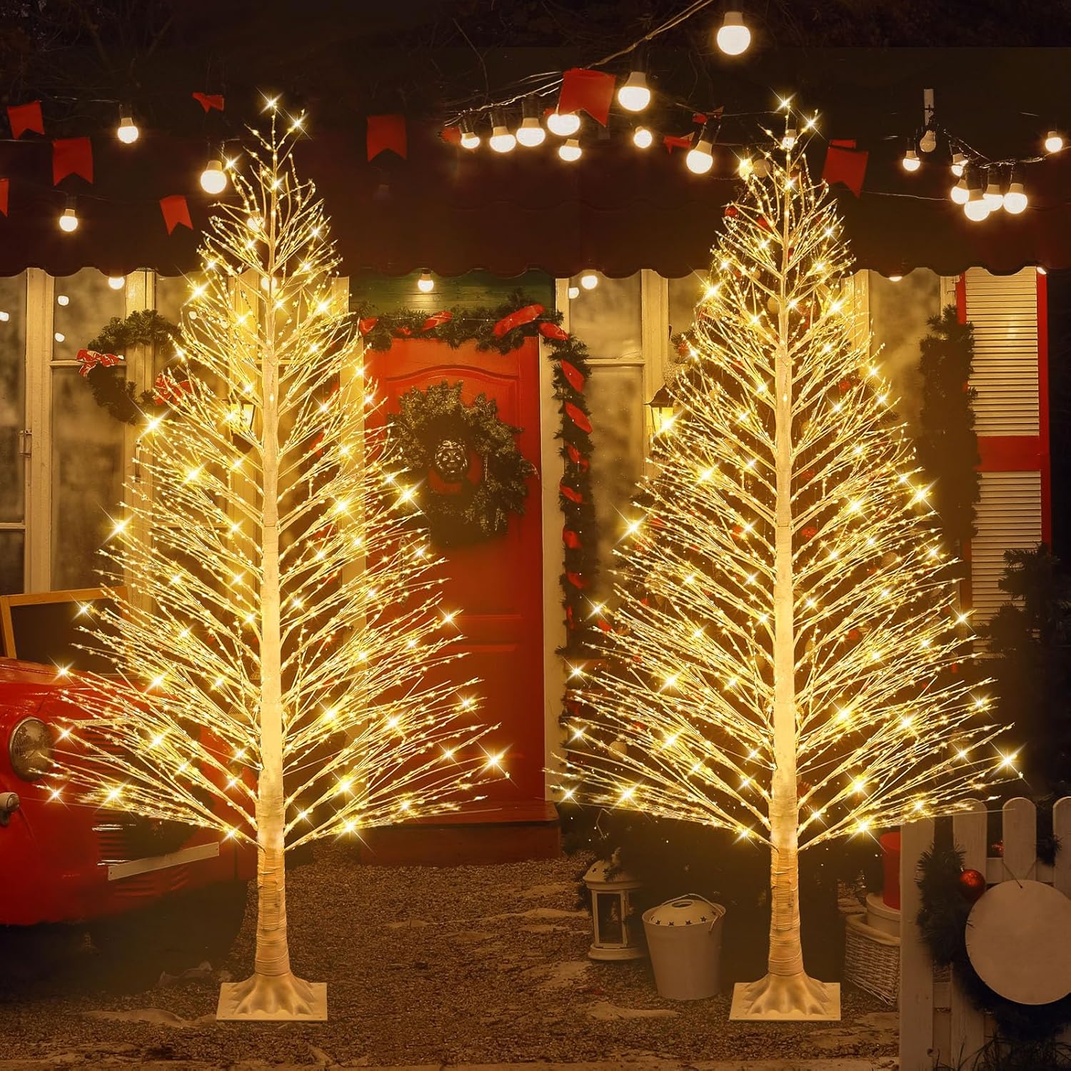 2 Pack 5ft-900led Christmas Lighted Birch Tree LED Warm White Lights Twinkle Twig Artificial Tree for Outdoor Indoor Home Party Decorations, 8 Modes 2 5ft-900led