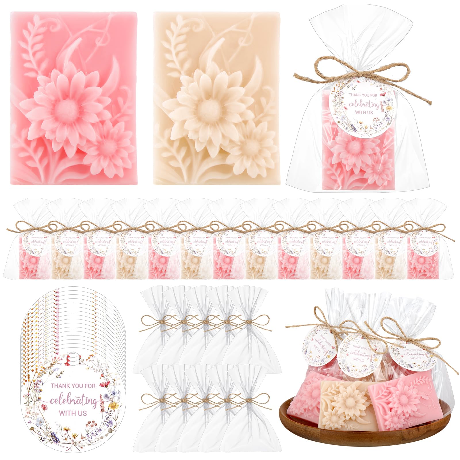 Demissle 20 Pcs Baby Shower Soap Favors Wildflowers Baby Shower in Bloom Flower Bath Soap Gift Set with White Greeting Card Handmade Gifts for Guests