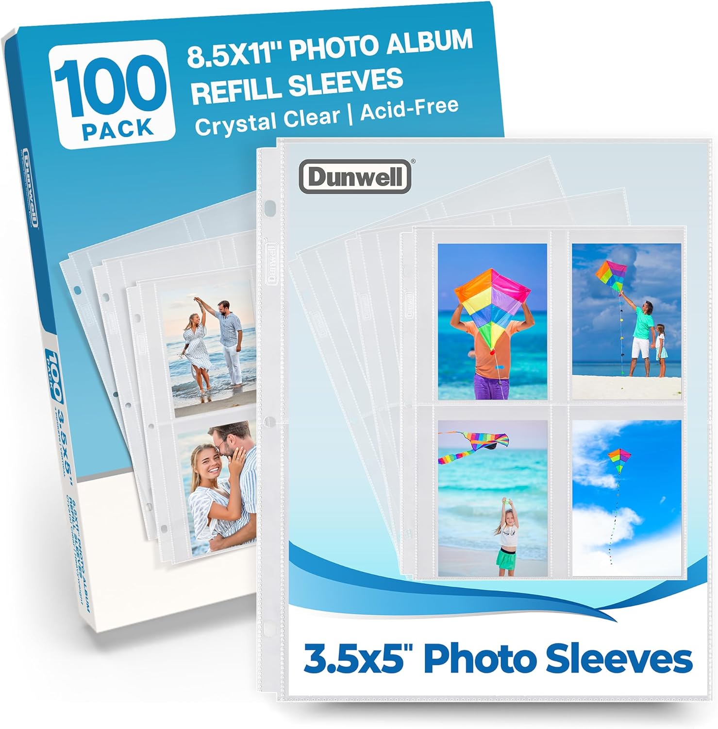 Dunwell Photo Sleeves for 3-Ring Binder, (3.5x5, 100 Pack) for 800 Pictures, Each Photo Page Holds 8 Pictures or 4 Seed Packets, Acid-Free Poly Plastic 3.5 x 5 Album Refill Pages
