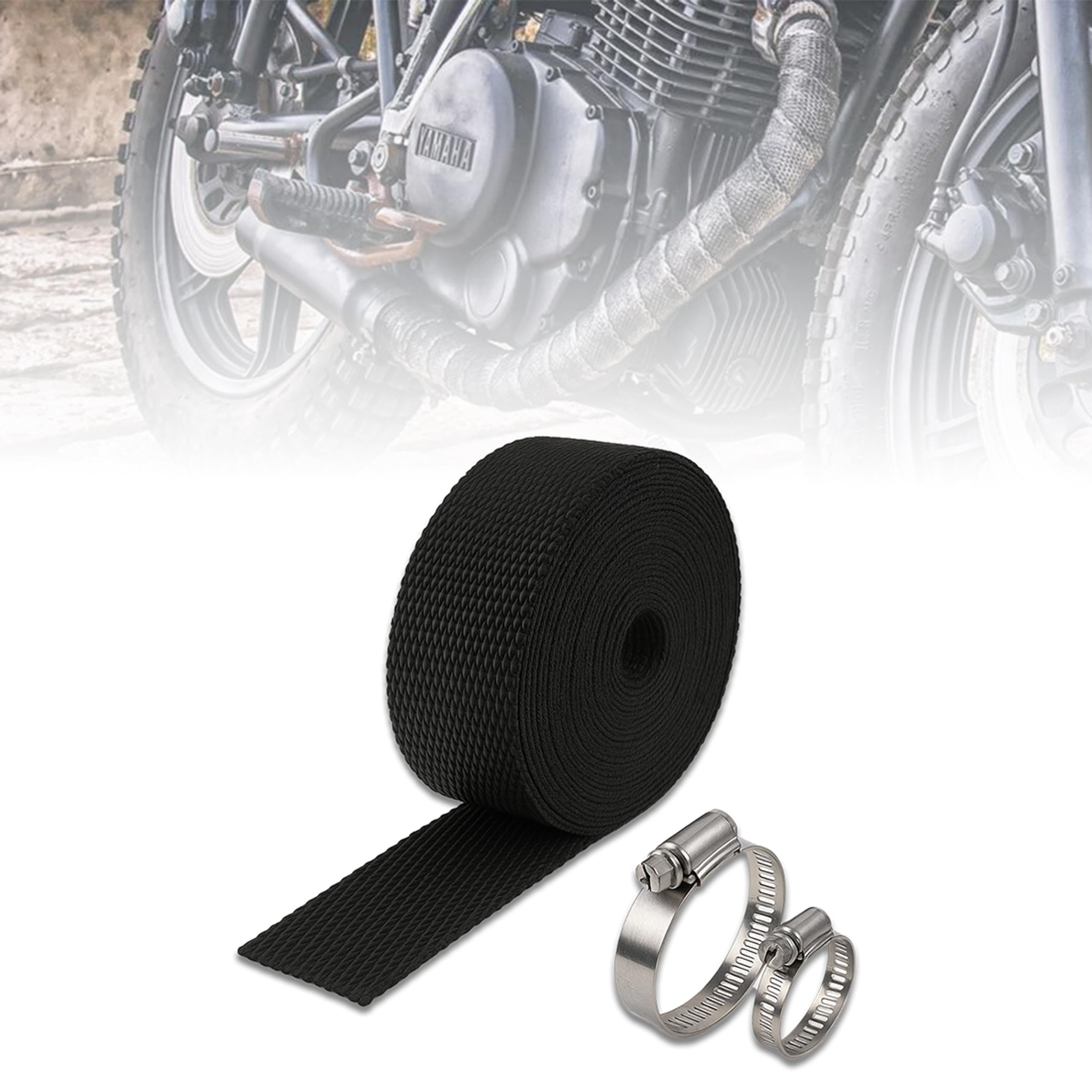 Silencer/Bend Pipe Wrap with Clamp Bike Exhaust Heat Shield Protector Compatible with Royal Enfield Bullet Classic Electra Twinspark (3Mtr, Black)