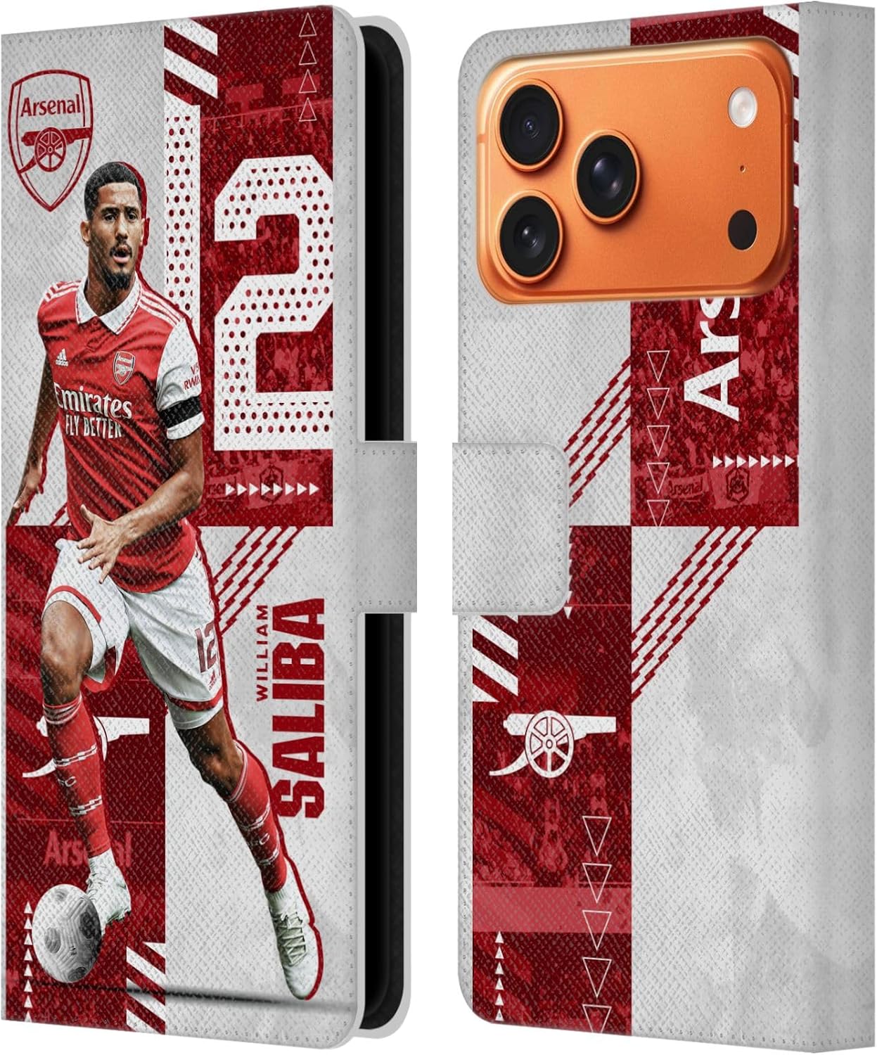 Head Case Designs Officially Licensed Arsenal FC William Saliba 2022/23 First Team Leather Wallet Case Compatible with Apple iPhone 17 Pro Max