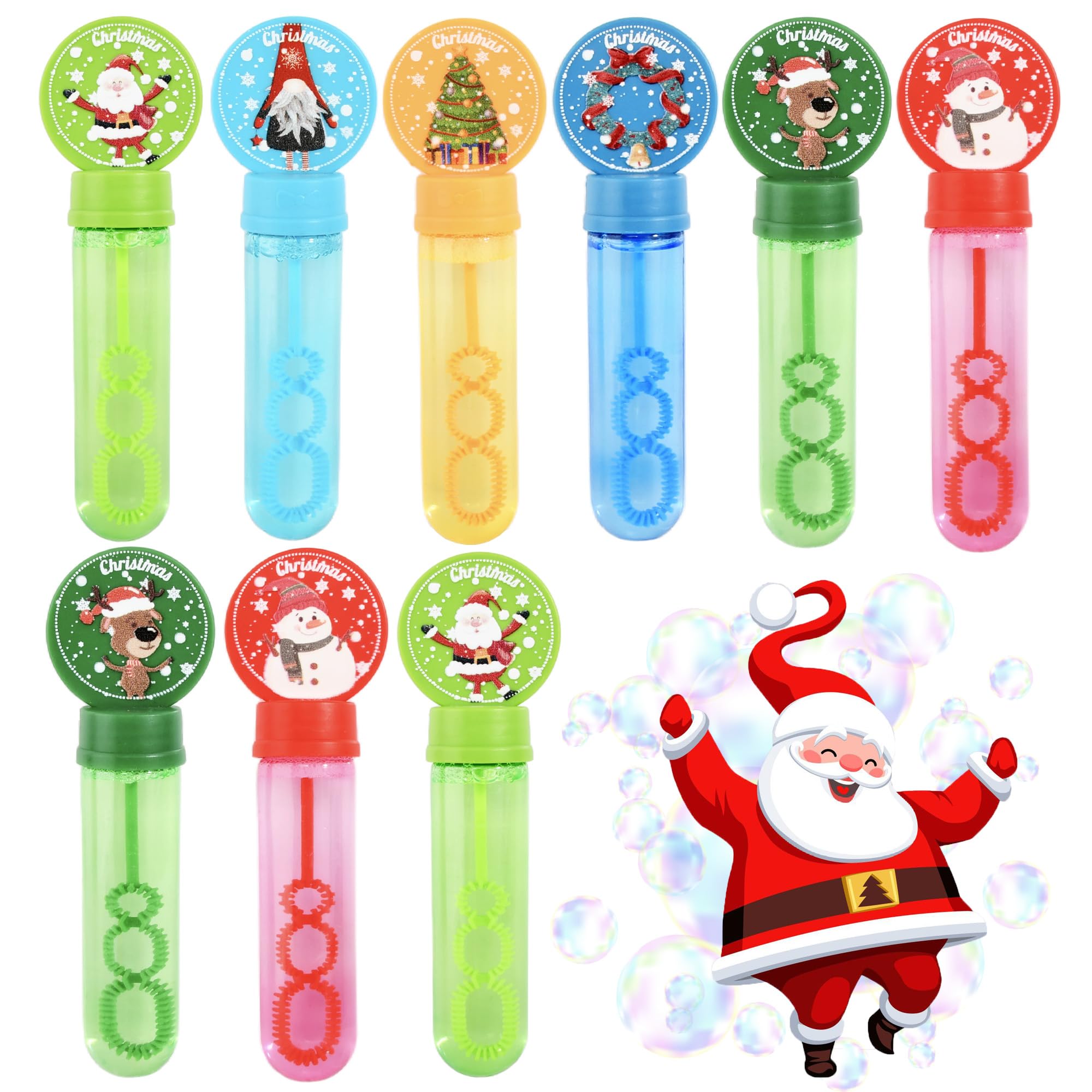 Cartoon Bubble Toys for Kids,Small Bubble Wands Bulk,9 Pack Mini Bubble Sticks with Bubble Solution for Holiday Birthday Party Favors,Classroom Prizes,Outdoor Activity(Xmas Santa,Tree,Elf,Elk,Snowman)