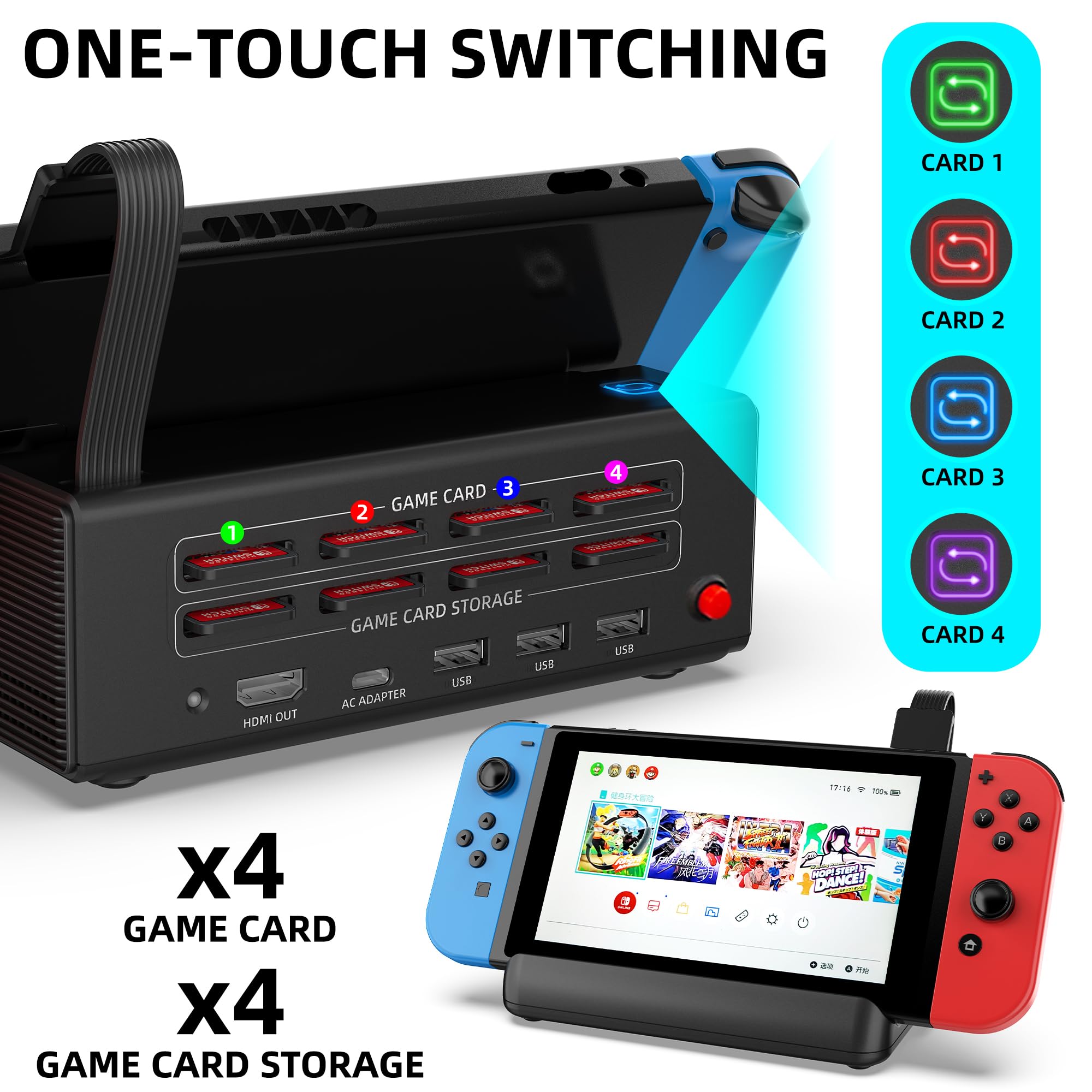 ZMBESUP Switch Dock Station Lettore di Schede di Gioco Compatibile Interruttore/Interruttore OLED All-in-One Switch Station, Interruttore Portatile Lettore di Schede Multifunzione TV Dock Station