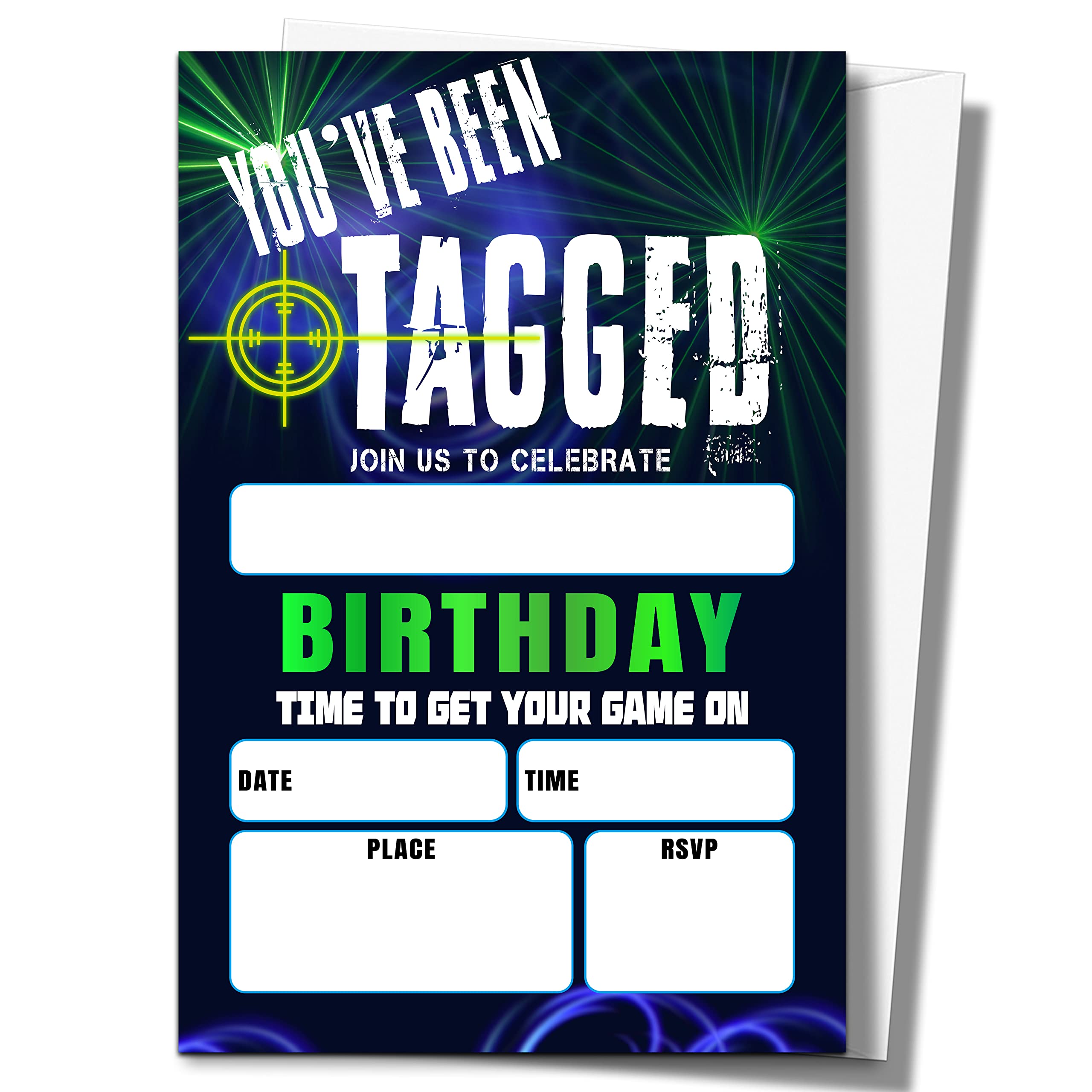 ISOVF 4" x 6" Laser Tag Birthday Party Invitation Cards With Envelopes (20 Sets) - Fill-In Style Party Invites- C15