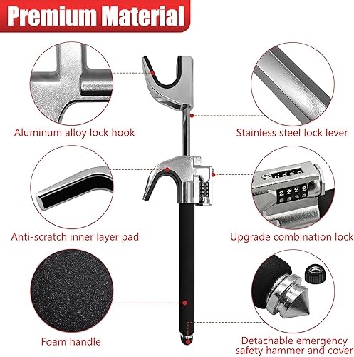 Miniatura 10 de KAYCENTOP Cerradura de volante con doble gancho antirrobo, dispositivo de automóvil, longitud ajustable, productos de seguridad universales para