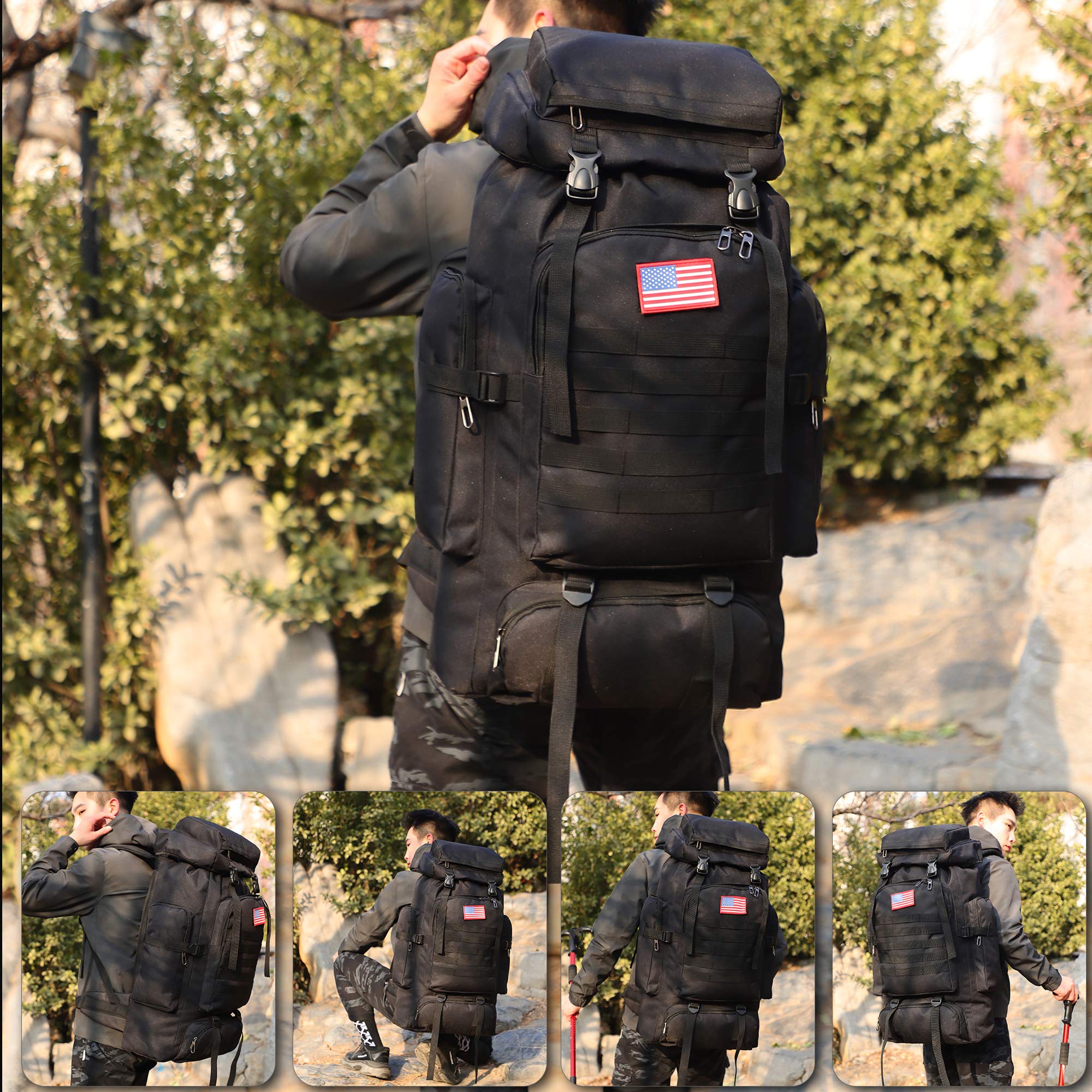 TianYaOutDoor 70 l plecak turystyczny dla mężczyzn wodoodporny wojskowy kemping plecak podróżny plecak na co dzień, czarny - 70 l, 70 l