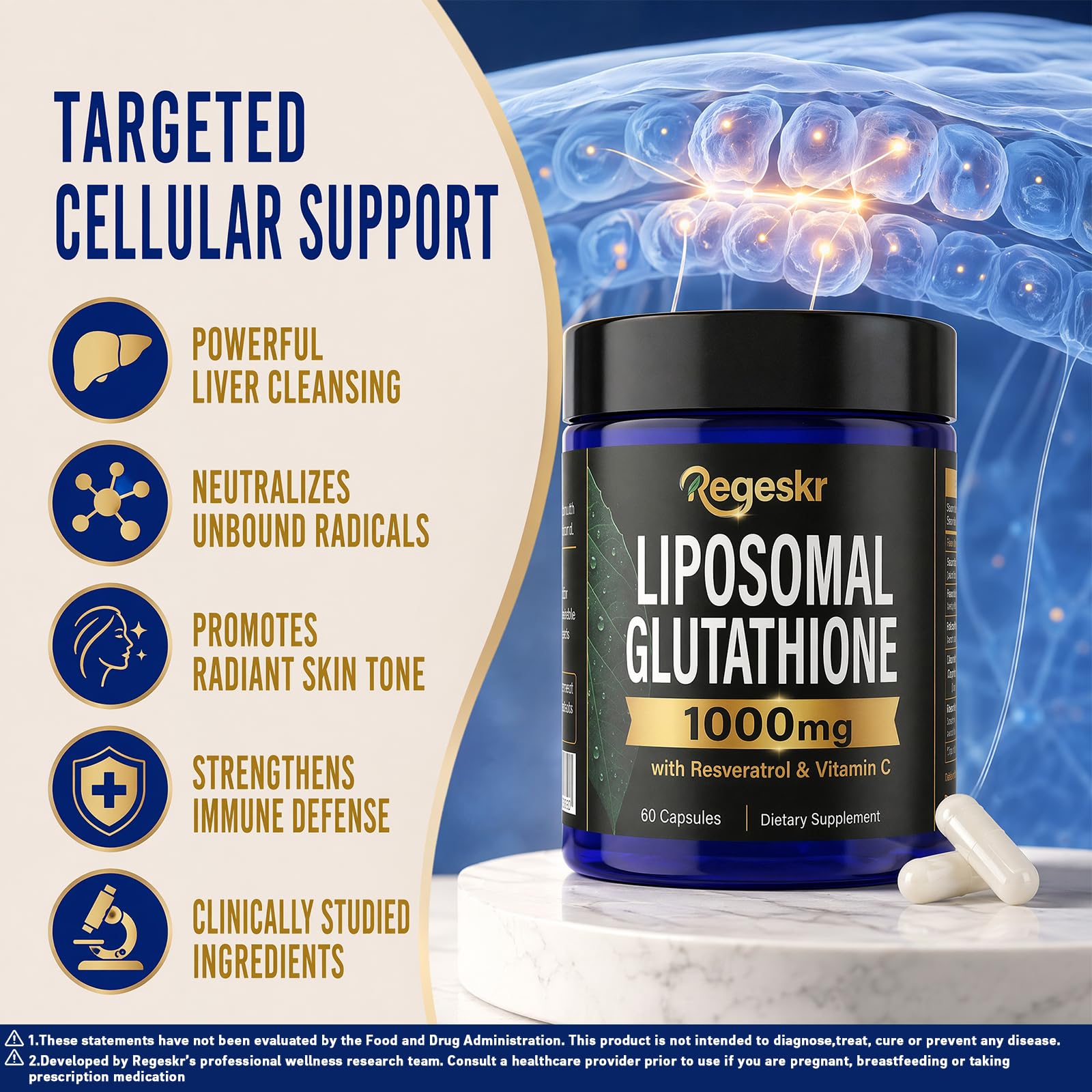 Pure Reduced Liposomal Glutathione Supplement, Handcrafted 1000mg Glutathione Blend with Resveratrol & Vitamin C, Physicians Choice，Liver & Immune Wellness Support, 1 Bottle (60 Capsules) — Amazon image 6