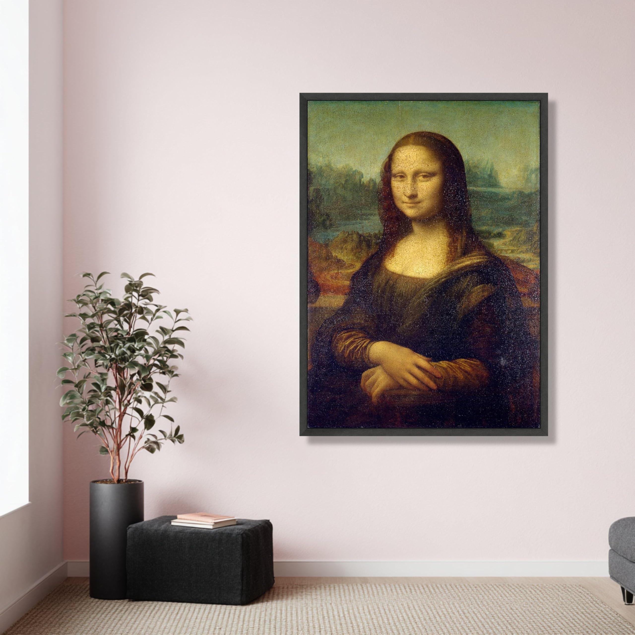 TONGYINLI Klasyczny portret Mona Lisa, renesansowa sztuka ścienna dekoracja ścienna, słynny plakat w stylu vintage, elegancki mural do domu (30 x 40 cm/rama wewnętrzna)