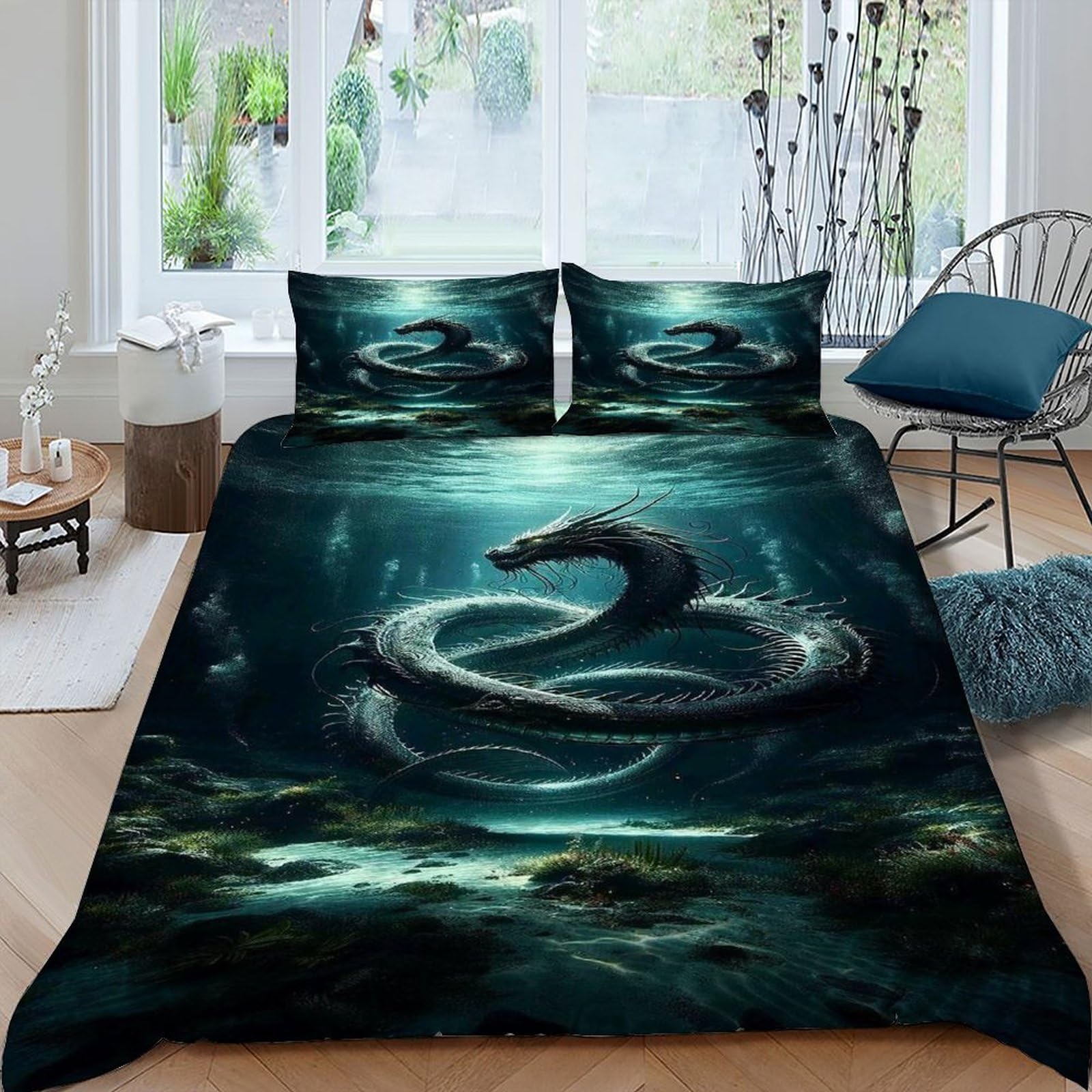 Ensemble literie dragon 3D à fermeture éclair pour lit adulte King