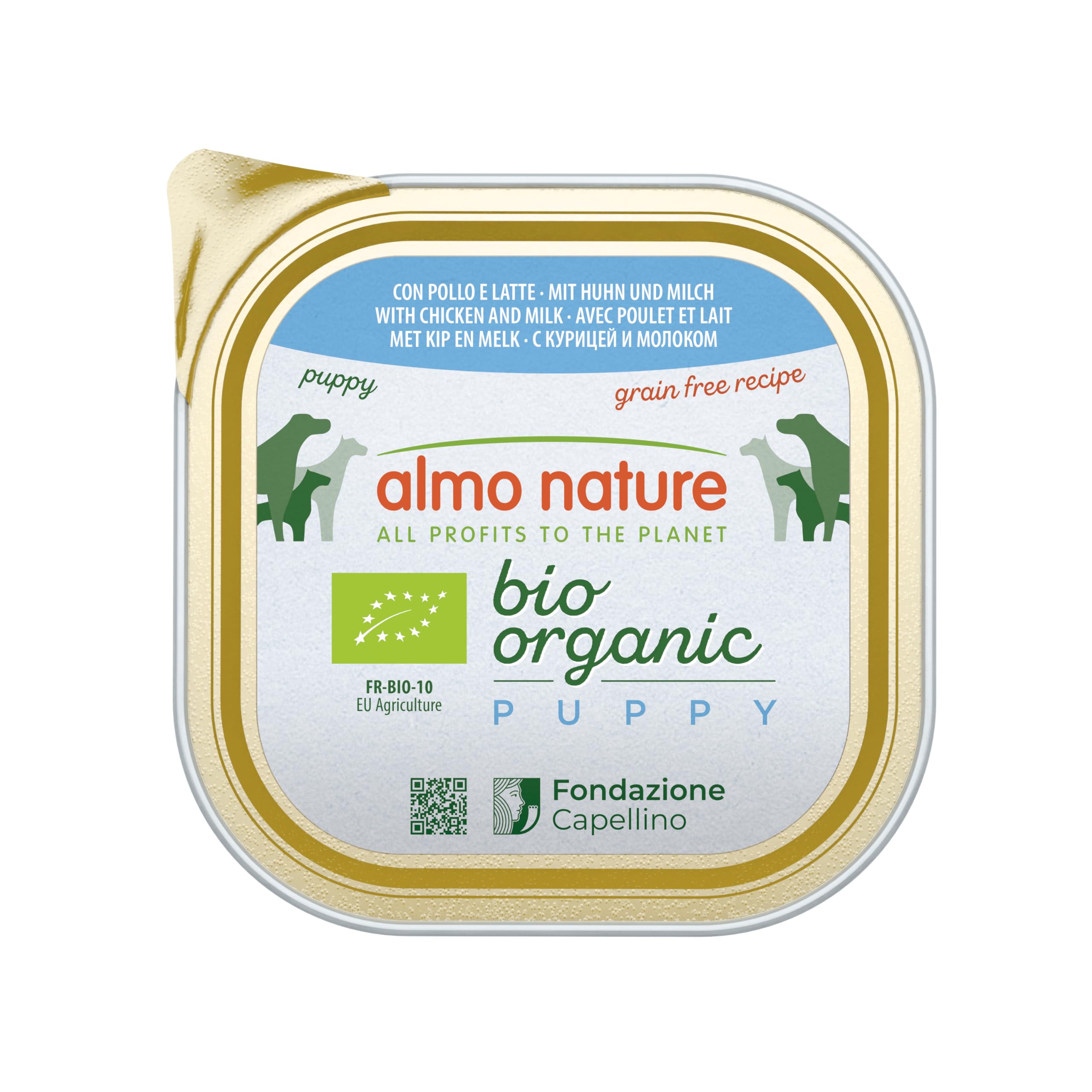 Almo Nature - Bio Organic - Nourriture Humide pour Chiots avec Poulet et Laite -​Pâté Biologique pour Chiots: 9 barquettes de 300g