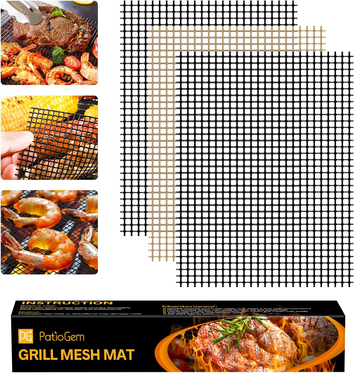 PatioGem Reusable Mesh Mat, Reusable Grill Mesh Mats for