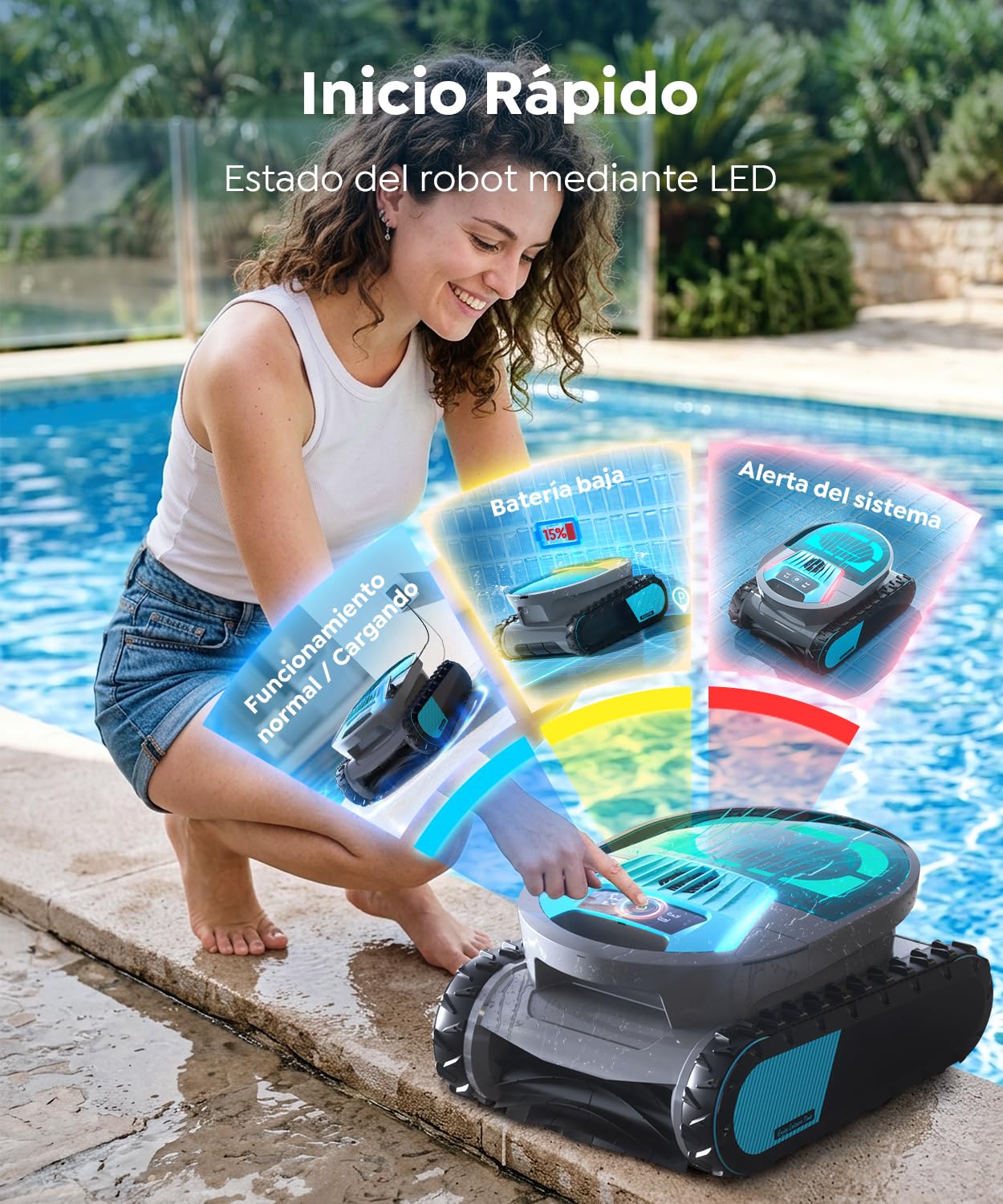 (2026 Upgrade) Pleco Pro Robot Limpiafondos Piscina, 7 Modos, Control App Planificación Inteligente, Limpieza De Fondo, Paredes Y Línea De Agua, 210 Min Autonomía, para Piscinas de hasta 200 ㎡