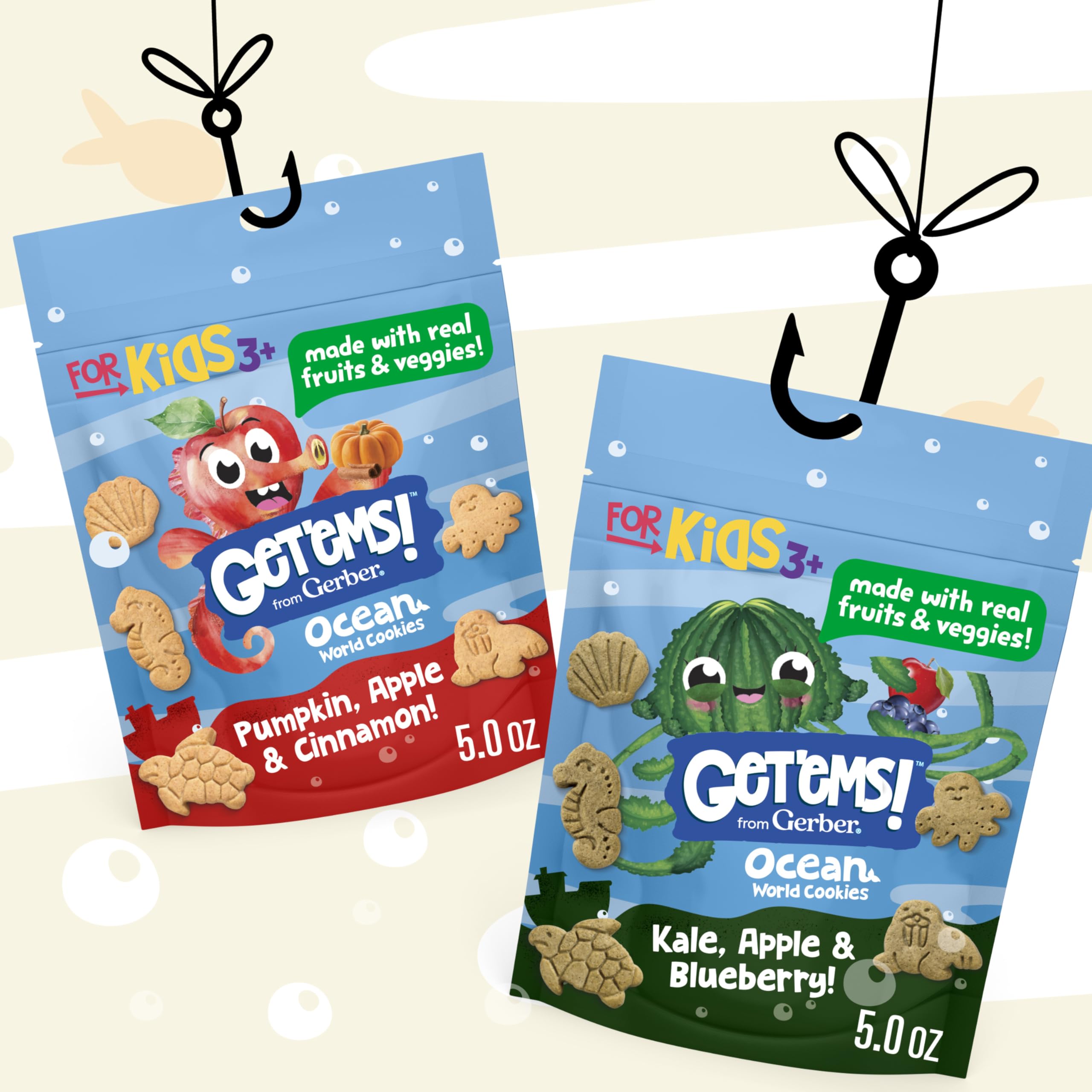 Get'ems! Gerber Kürbis, Apfel & Zimt Ocean World Cookies, Kinder-Snack aus echtem Gemüse und Obst, Eisen und Vitamin E