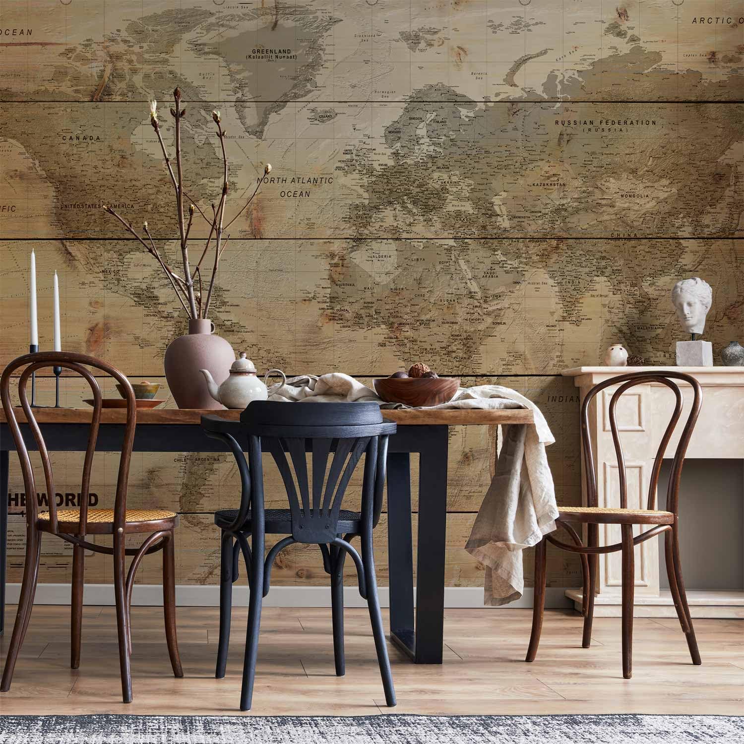 murando - Carta da Parati Moderna per Soggiorno, Mappa, 350x256 cm | Fotomurali in TNT, Decorazione da Muro XXL, Carte da Parati Moderne, Mondo, Marrone, Produzione Europea