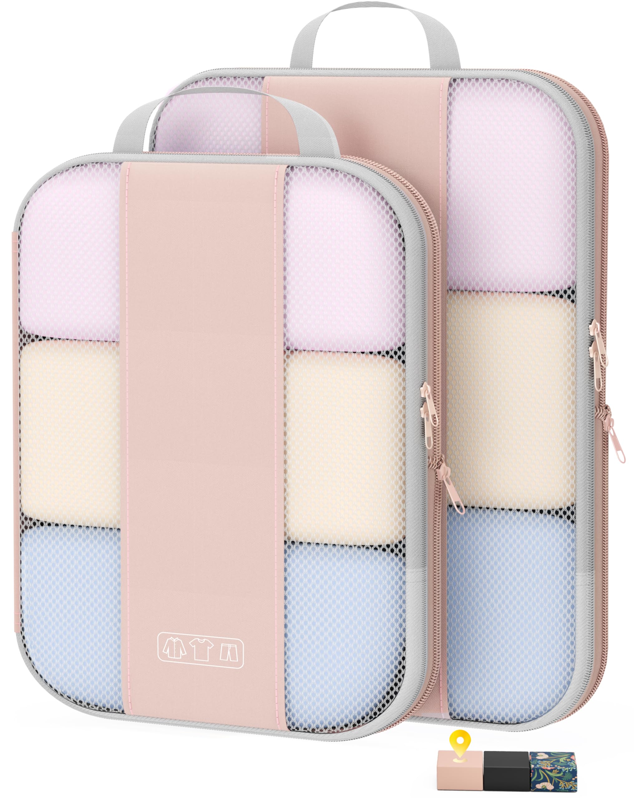 Photo 1 of 2 Set Compression Packing Cubes for Travel Essentials,Compressible Expandable Packing Cubes for Suitcase,OlarHike Luggage Garment Bags for Travel,Handy Helper for Organizing Clothes(Beige)