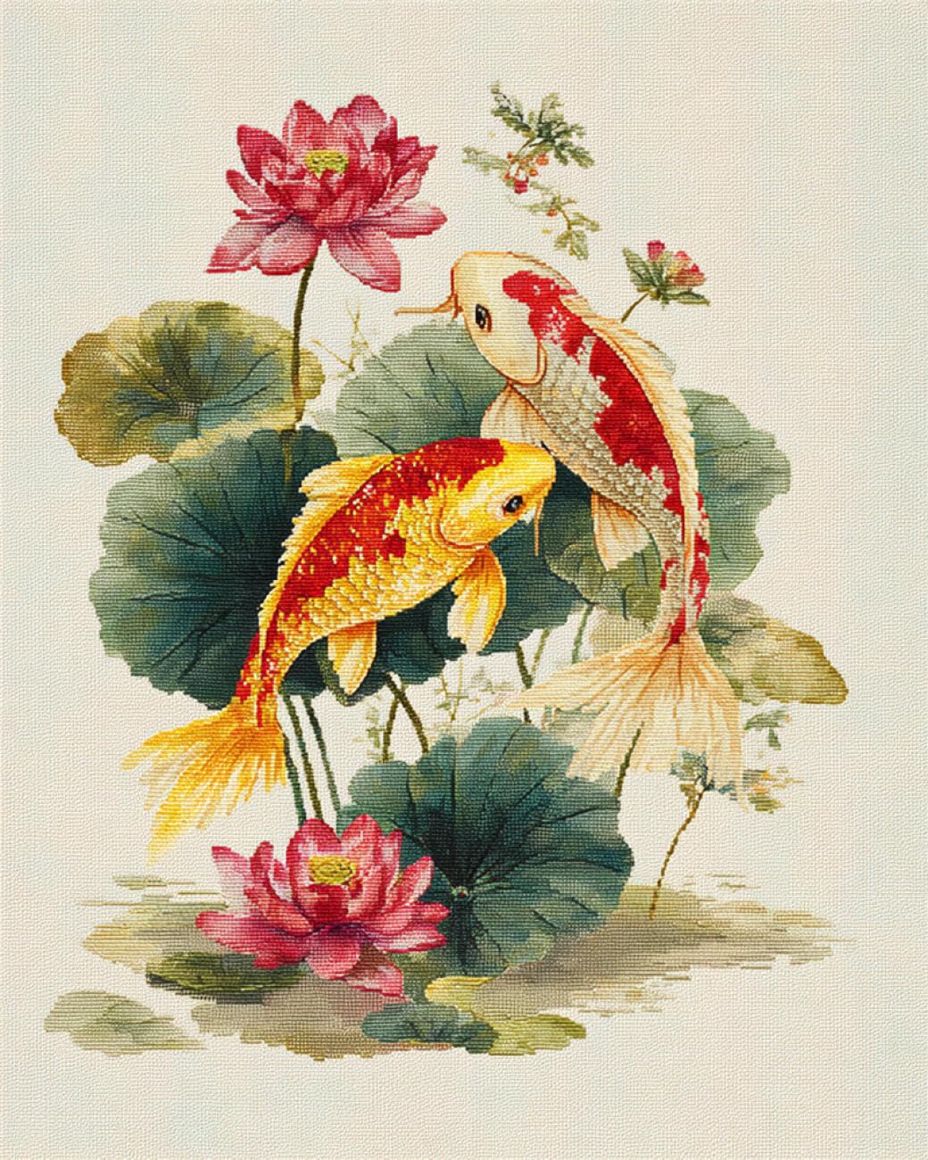Rqwybcaxn Seed Bead Embroidery Kits Carp and Flowers 40x50cm