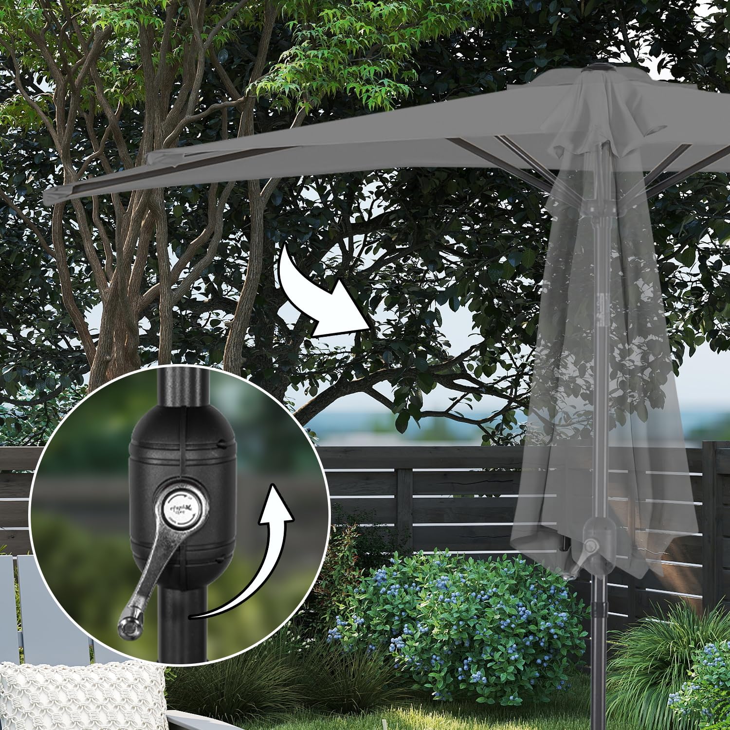 Angel Living Półparasol przeciwsłoneczny, 2,7 m, z korbą i pochyleniem, ochrona przed promieniowaniem UV, na taras, basen, balkon i do ogrodu