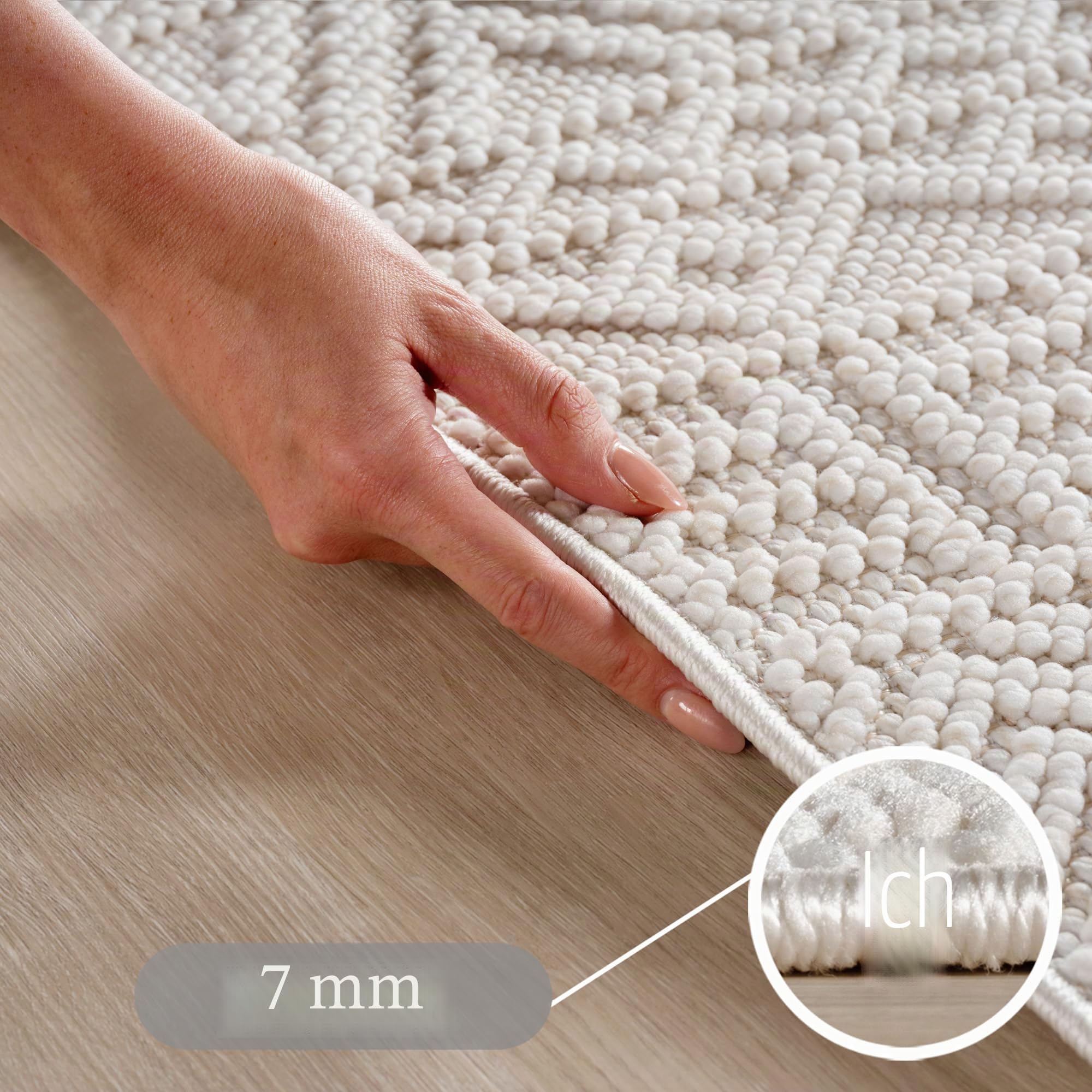 Carpetsale24 Teppich 200x290 cm Creme Vintage Design Bouclé Schlingenflor Skandi Stil Modern Weich Strapazierfähig Pflegeleicht großer Teppich für Wohnzimmer Esszimmer Schlafzimmer