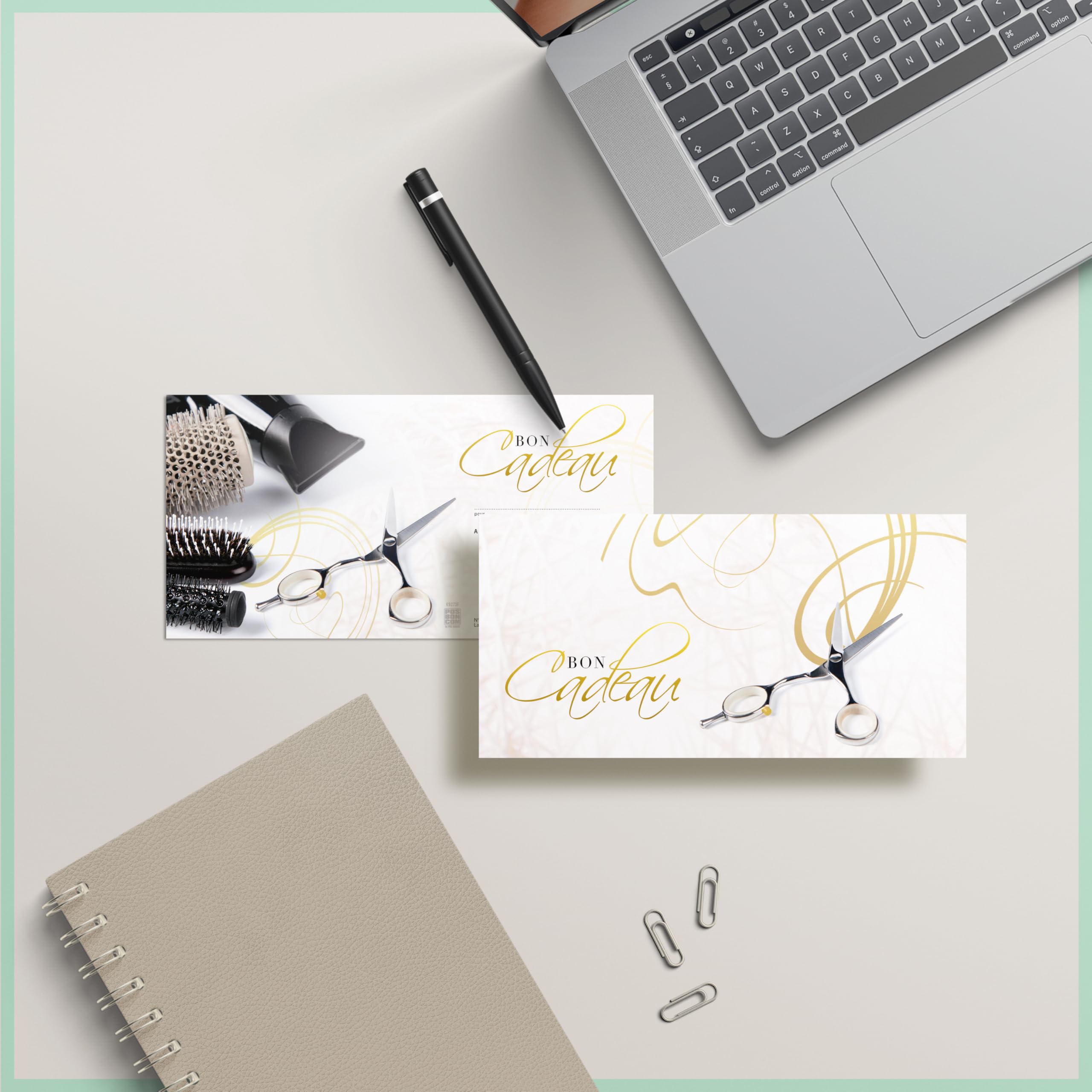POS BON - 100 bons cadeaux à remplir avec enveloppe/nœud ruban - formulaires imprimés pour des salons de coiffure K9273F-2-100