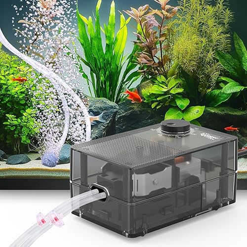hygger Bomba de aire transparente para acuario bomba de oxígeno ajustable, potente bomba aireadora silenciosa de 3.5 W, 2 salidas de aire ultra