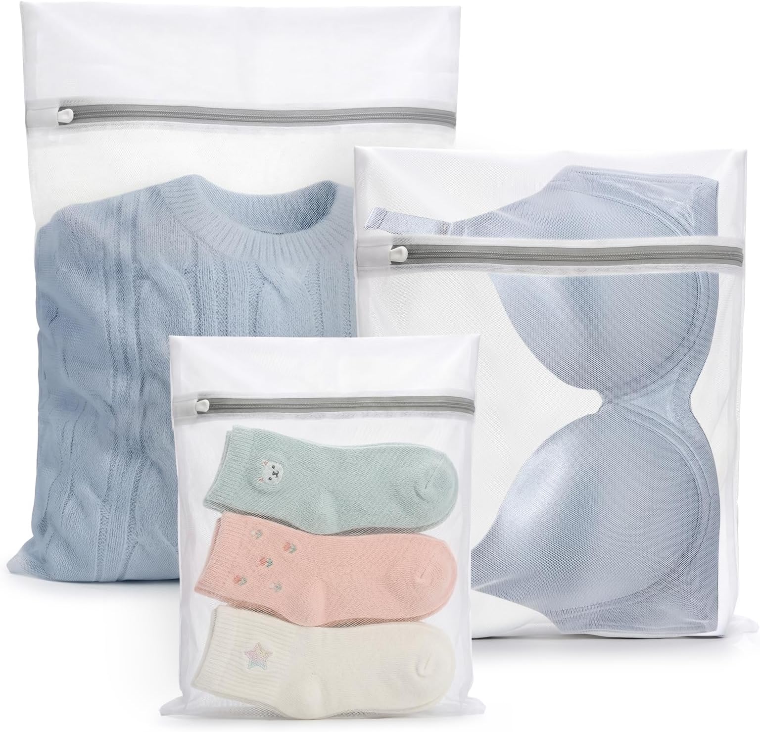Muchfun 3Pcs Durable Fine Mesh Laundry Bags for Delicates | (1Large, 1Medium, 1Small)