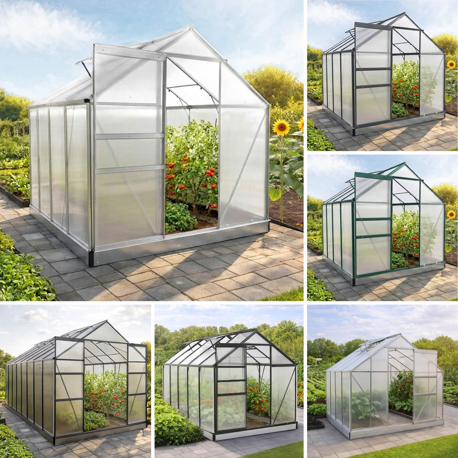 BRAST Gewächshaus Aluminium mit Fundament | 42 Modelle | 130x190x195cm - 490x250x235cm | TÜV geprüft | 6mm Hohlkammerplatten | rostfrei wetterfest temperaturbeständig | 250x190x195cm Silber