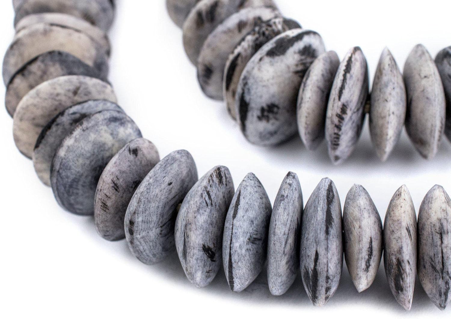 The Bead Chest Grey Bone Beads - Full Strand of Fair Trade African Beads (Saucer, Grey)