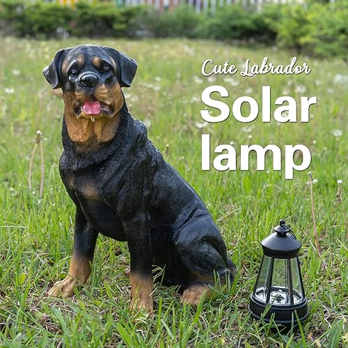 Miniatura 4 de Notakia Estatuas y esculturas de resina para perros rottweiler con luz solar LED para decoración del jardín del hogar, lámpara a prueba de viento,
