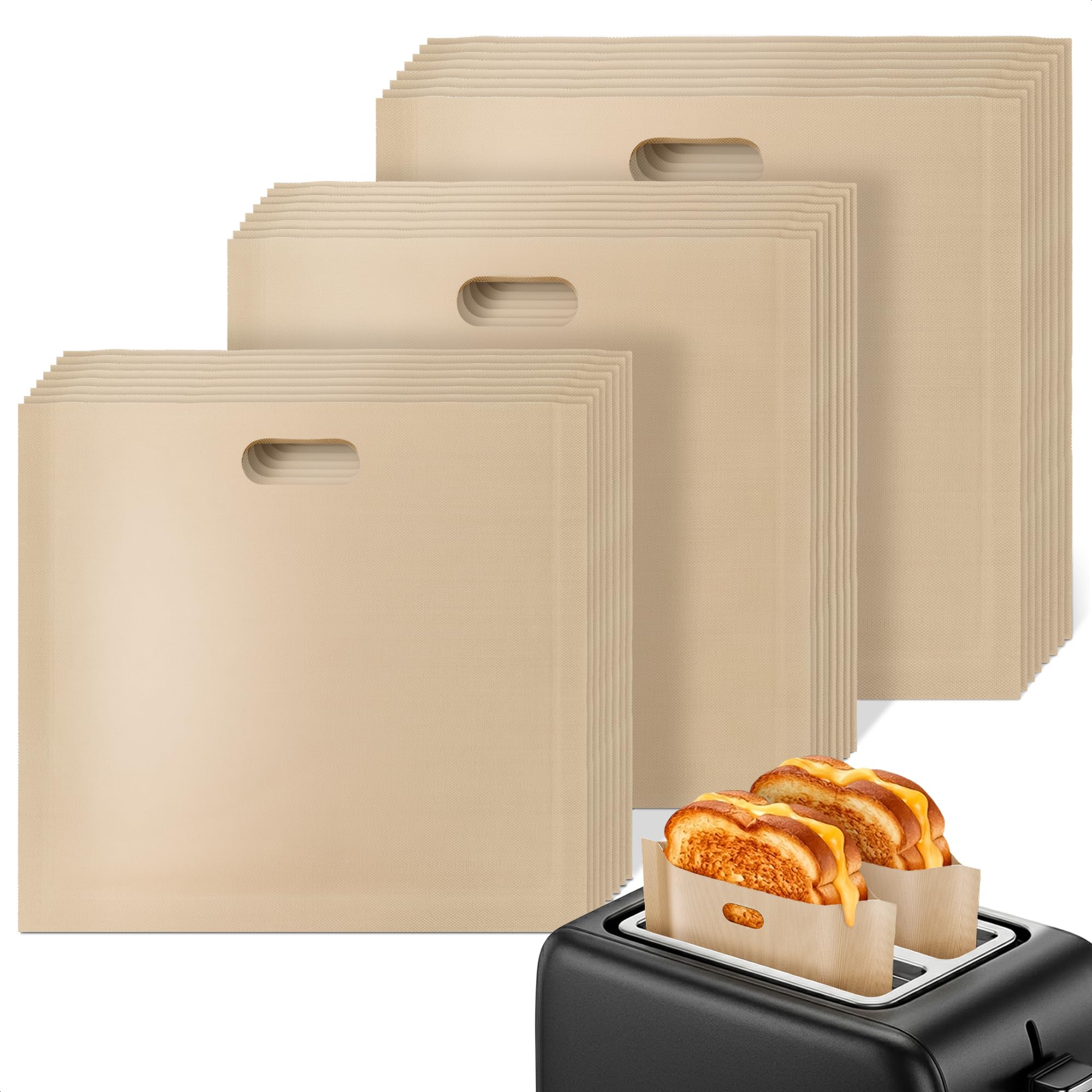 24 Pack Toaster Bags Reusable, 3 Sizes, Non-Stick, Heat Resistant