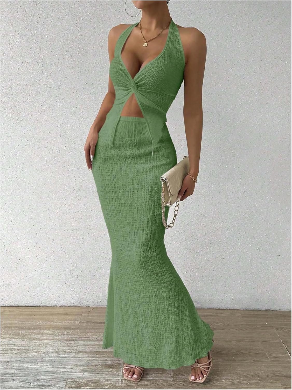 SOLY HUX Women's Two Piece Outfits Twist Front Halter Cami Tops and Skirt Summer Set - Image 3