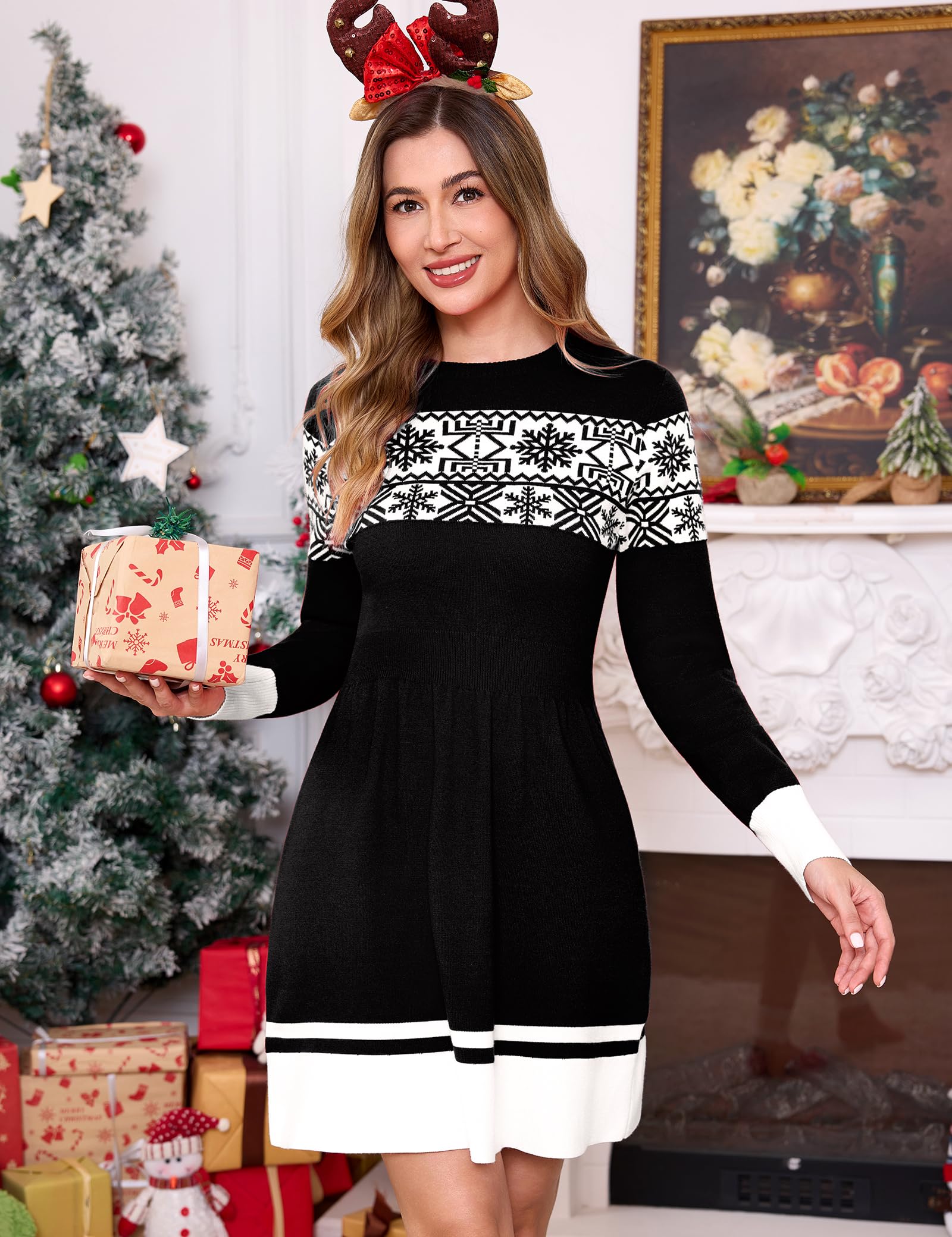 Gyabnw Robe Pull de Noël Femme Manches Longues Coupe Ajustée | Maille tricotée, Confort chaud, Coupe ajustée, Pour les fêtes d’hiver