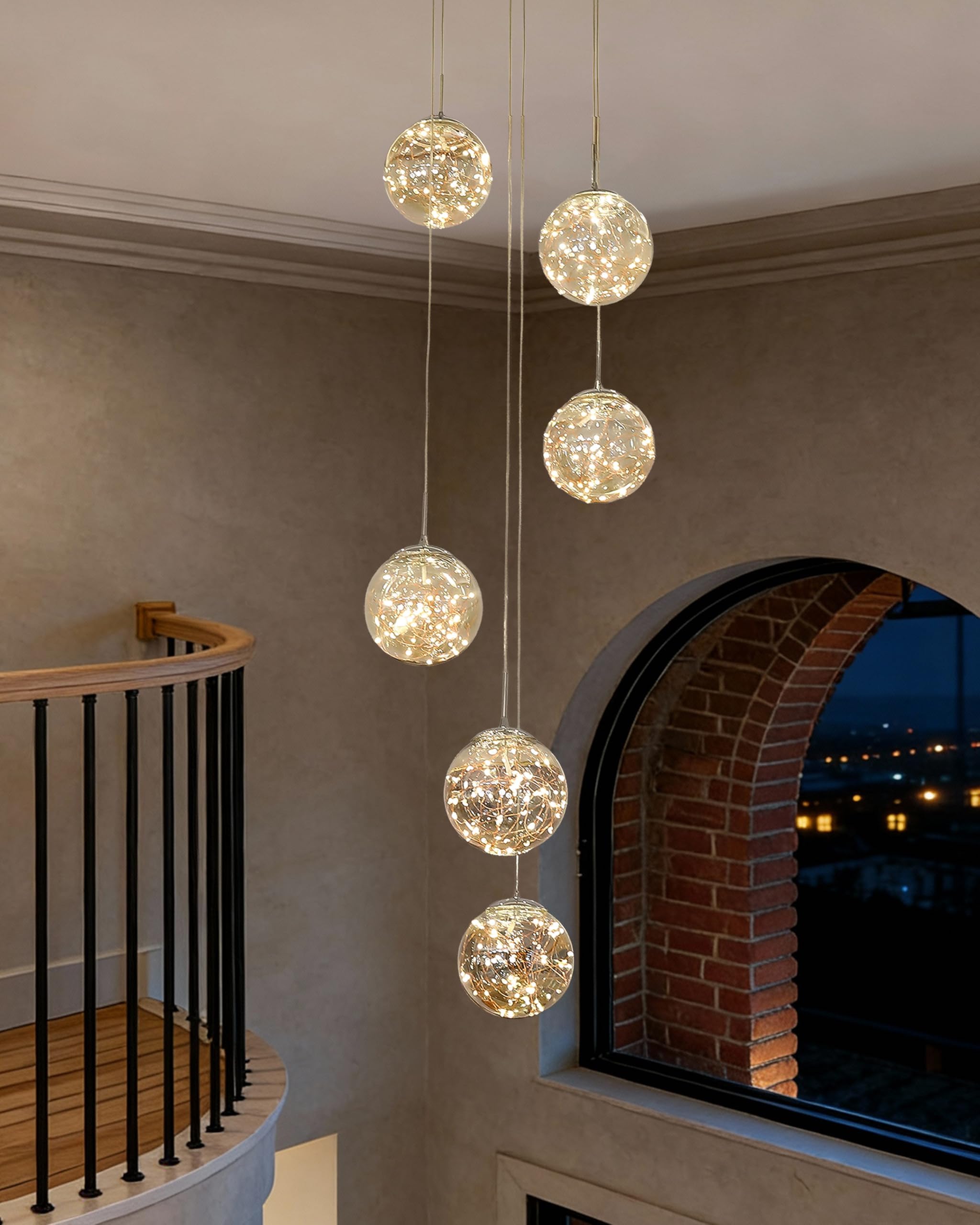 Long Chandeliers for High Ceilings,Modern Crystal Pendant Light,Raindrop Drop Lamp,Hanging Flush Mount Lighting Fixtures for Spiral Staircase,Foyer,Entryway,Living Room