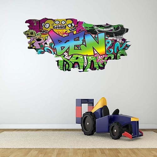 Miniatura 2 de Calcomanía de pared personalizada con nombre de graffiti 3D, calcomanía decorativa de vinilo artística personalizada, extraíble, despegar y pegar,