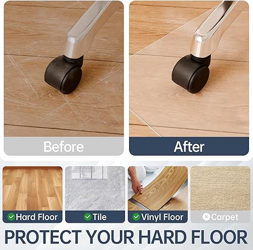 Miniatura 5 de Tapete para silla de oficina para suelos duros, 48 x 40 pulgadas, protector transparente de madera dura para silla de escritorio, tapete de plástico
