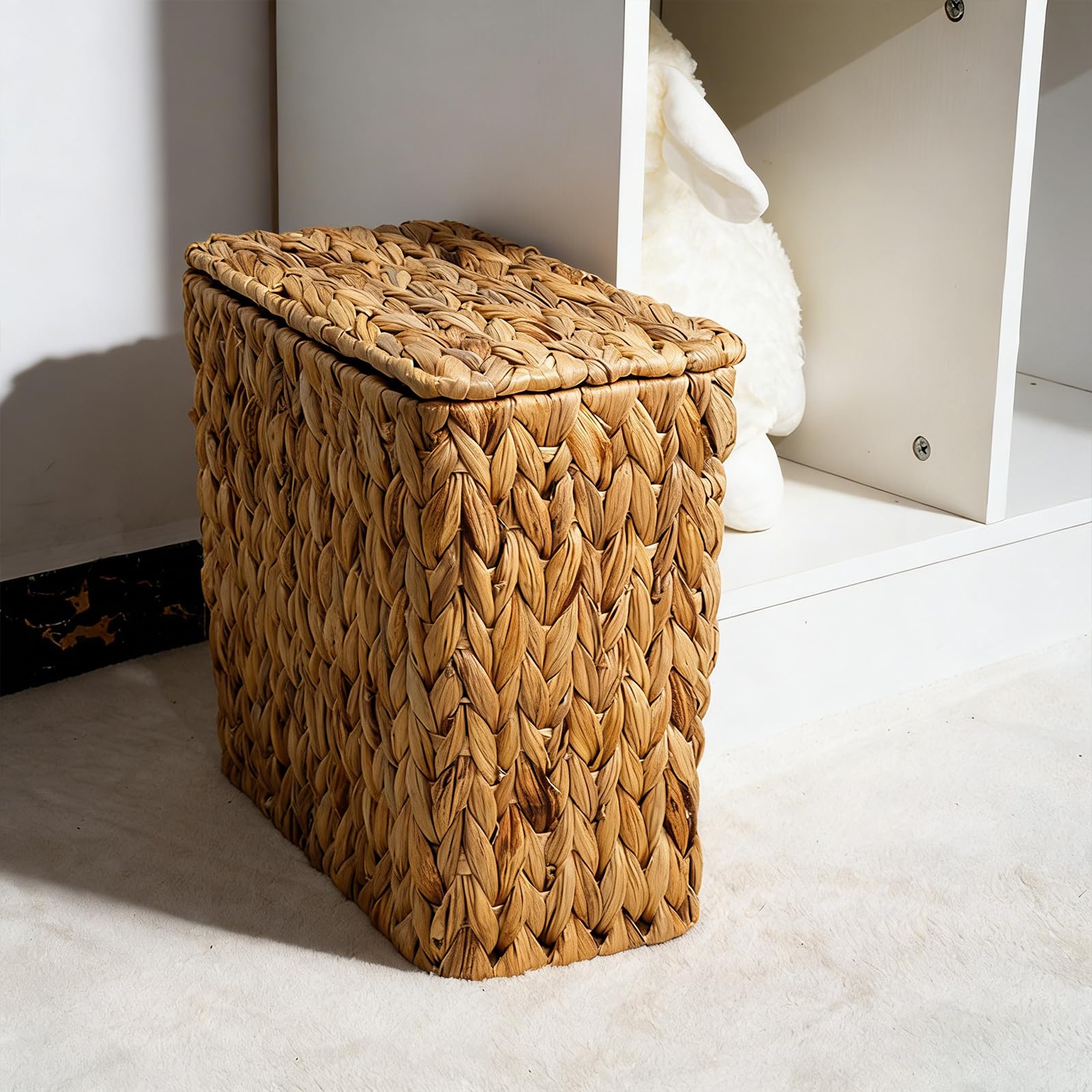 Stilvoller Rattan Mülleimer, innerer Eimerdeckel zur Geruchskontrolle, natürliches, Zuhause, Nassräume, Rattan Mülleimer
