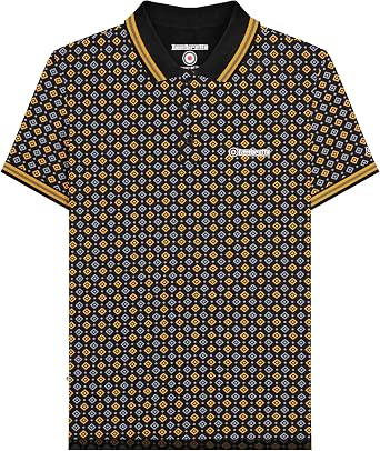 Lambretta Mens Geometric Allover Print Polo Shirt - Black - 3XL