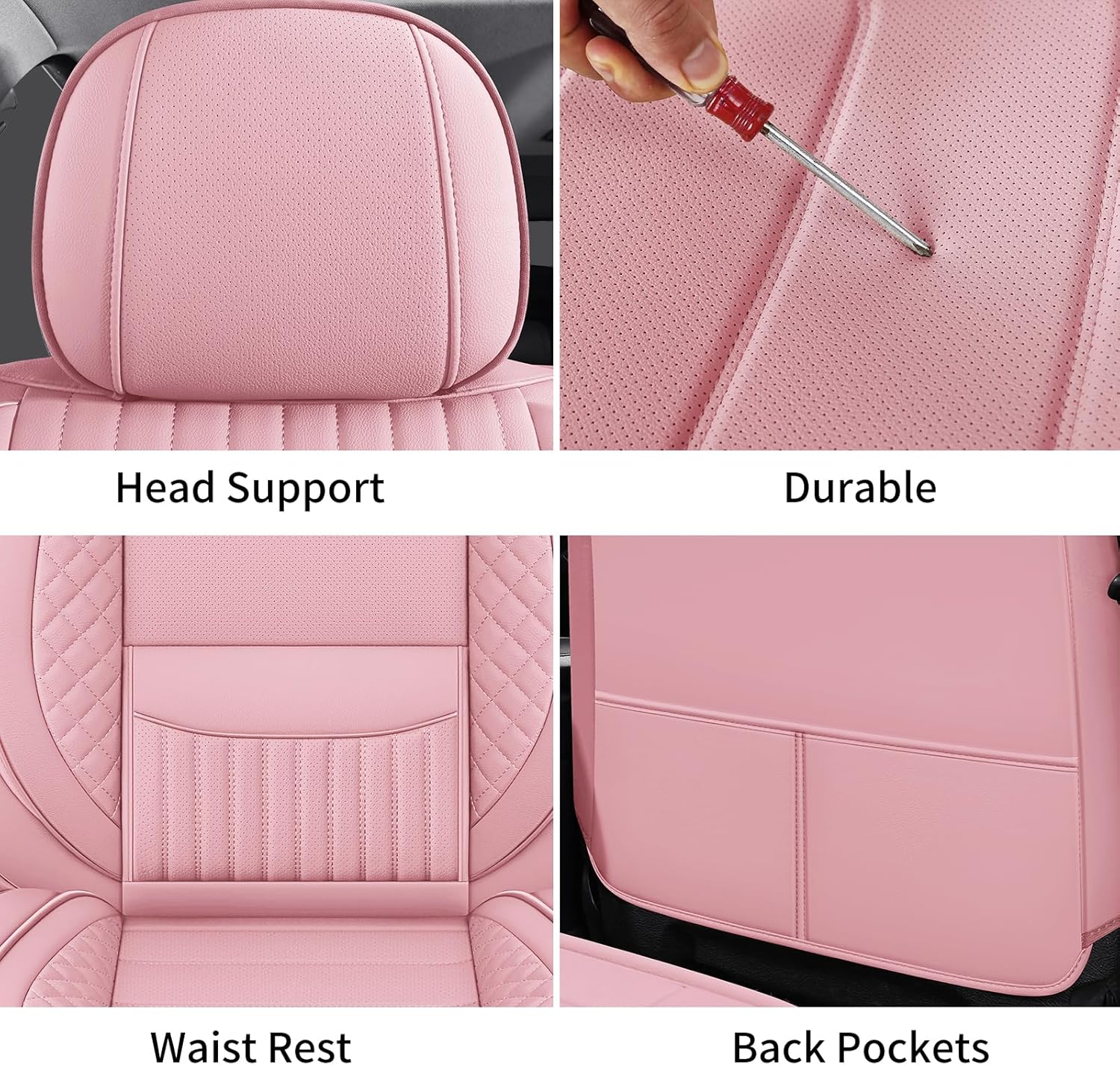 Chezope Car Faux Leather Seat Covers with Lumbar Support & Seat Cushion Ergonomic 3D Support, Custom Fit for 2002-2026 Dodge Ram 1500/2500/3500 Crew/Quad/Regular Cab Pickup (Pink-Stripes-A, Full Set)