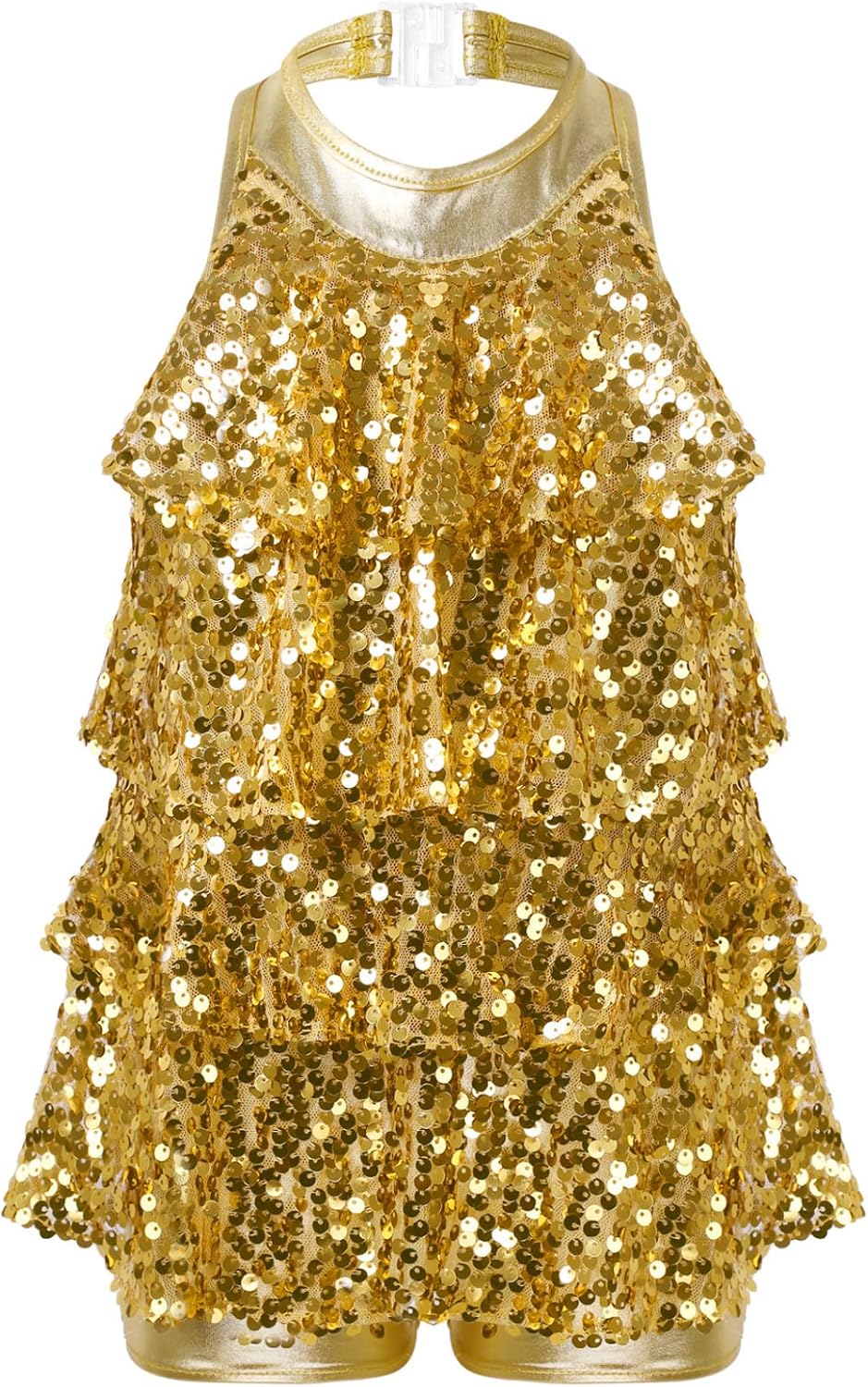 XUNZOO Kids Girls Shiny Sequins Halter Ballet Dance Leotard Latin Jazz Stage Performance Dancing Dress Outfits