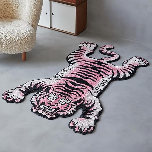 Miniatura 9 de Alfombra de área de tigre tibetano de 5 x 3.3 pies, tamaño XL, lavable a máquina, con respaldo antideslizante de caucho termoplástico (TPR) para