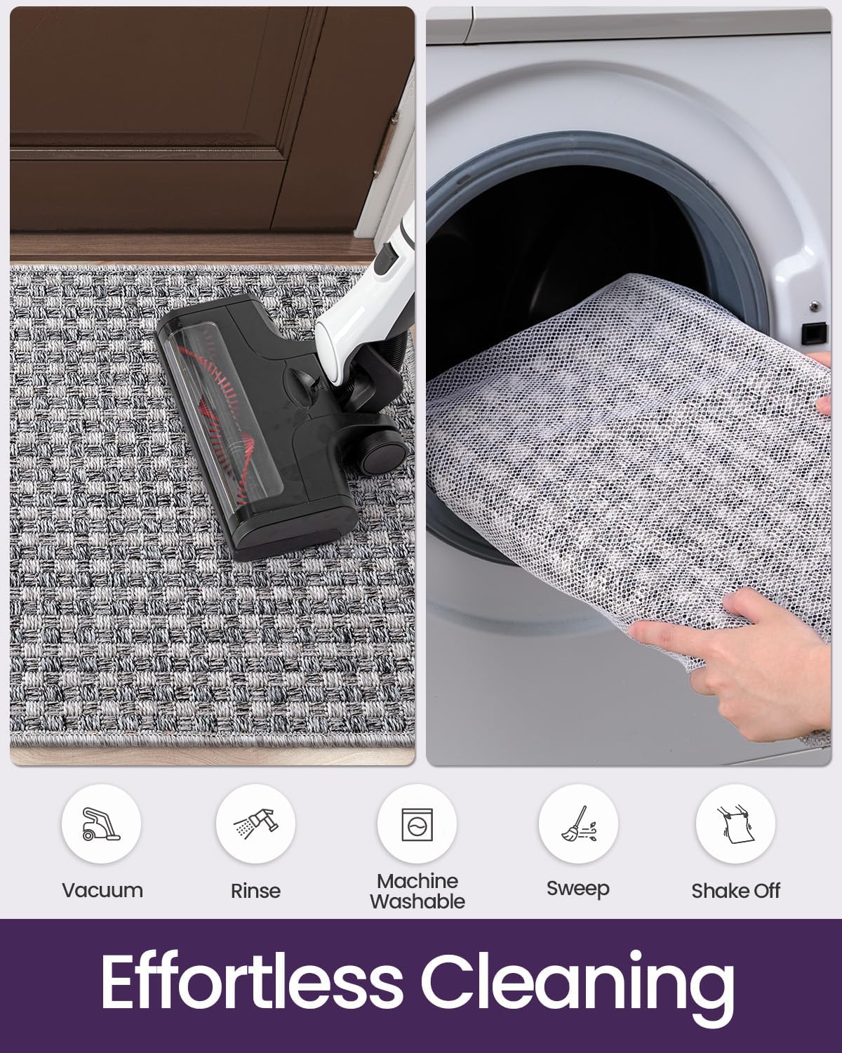 DEXI Dirt Trapper Door Mat, 48x72 Washable Doormat, Dirt Resistant and Absorbent, Easy Clean Low-Profile Floor Rugs for Entryway, Front Door, and Inside Entrance, Checkered Grey - Image 8