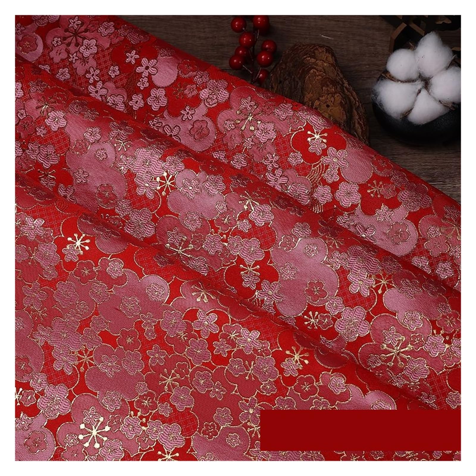 Tkanina żakardowa z brokatem poliestrowym | Wielokolorowy 100cmx150cm: Cheongsam, saszetka, szycie DIY(Red Gold Flower)