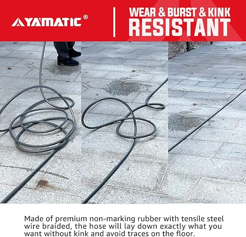 Miniatura 5 de YAMATIC Manguera de lavado a presión de 1/4 de pulgada, 25 pies, cable de tracción trenzado, repuesto de agua fría y caliente, 5000 PSI, pistola de