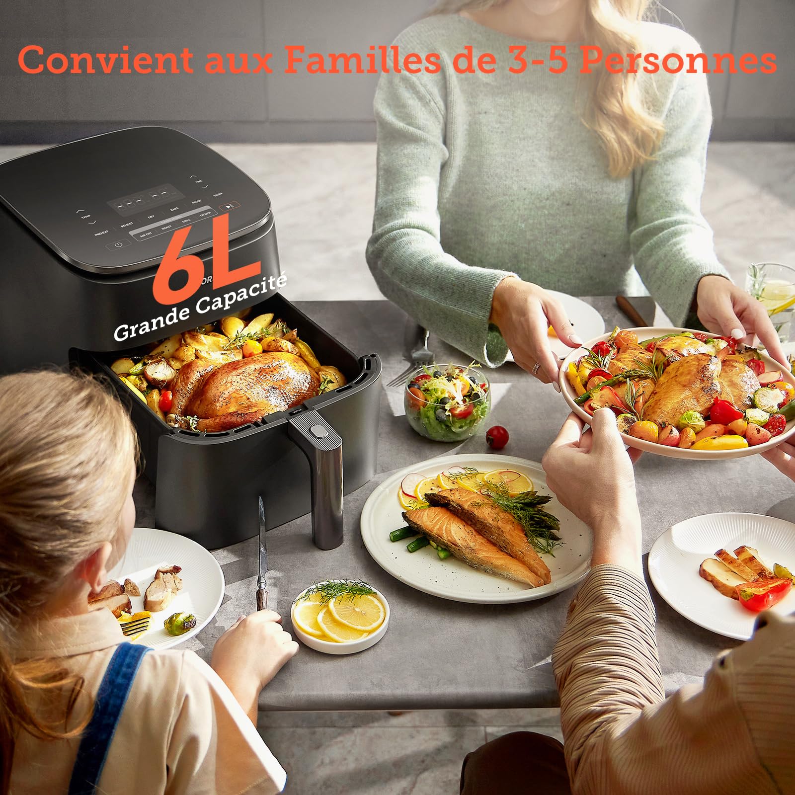 Panier d'origine pour friteuse à air COSORI Turbo Blaze 6L, revêtement céramique sans PFAS, accessoire de rechange pour friteuse à air CAF-DC601-KEU, antiadhésif, compatible lave-vaisselle, gris