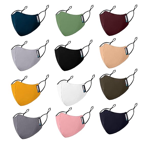 PENADIA Cloth Masks for Men And Women Pure Cotton Washable Stylish Face Cover With Adjustable Ear loop (Pack of 12)(Multi Colour)