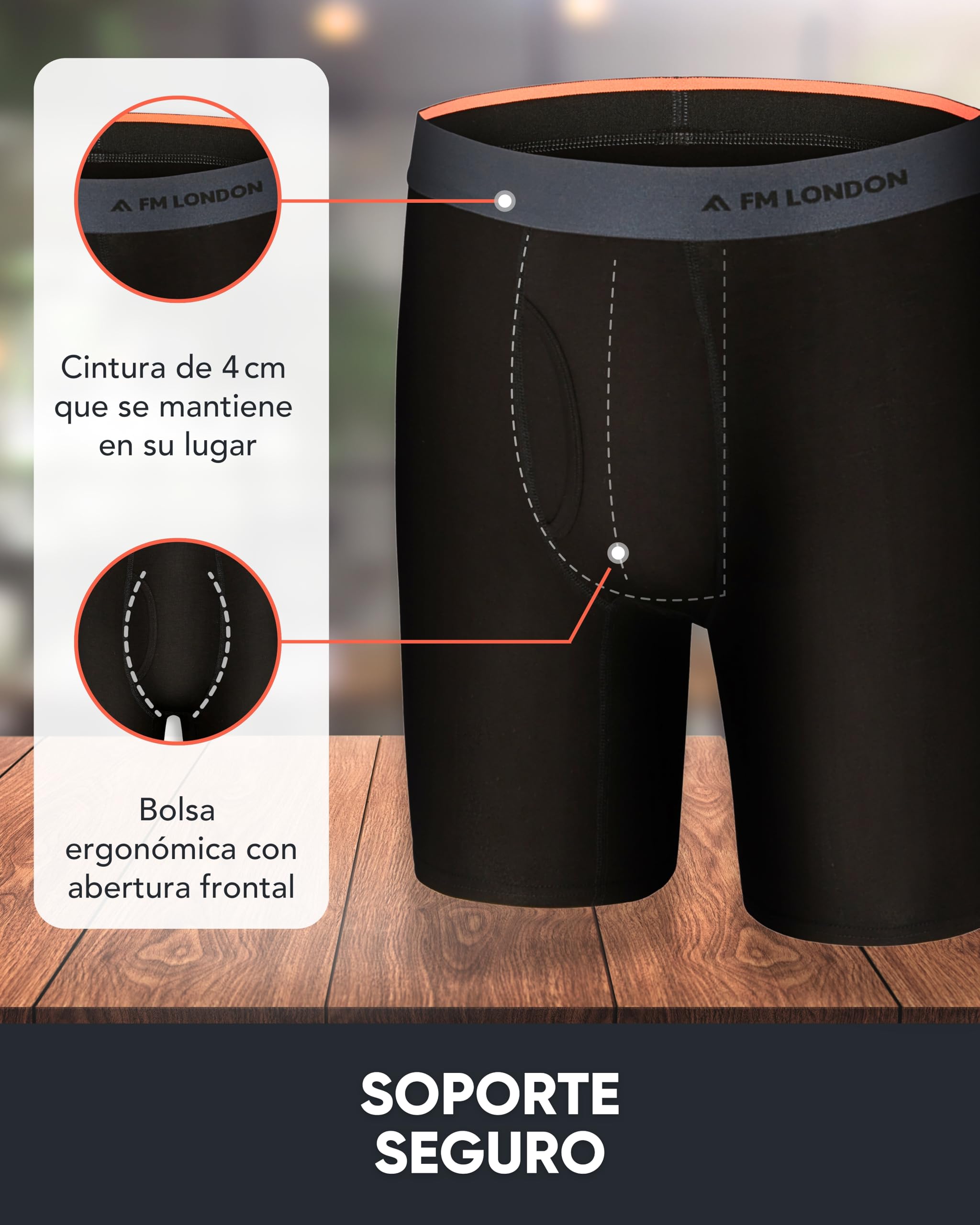 FM London Calzoncillos de Hombre Boxer, Pack de 4 - Boxer Largos para Hombre de Bambú Supersuaves, Transpirables y Antirrozaduras, con Abertura Frontal