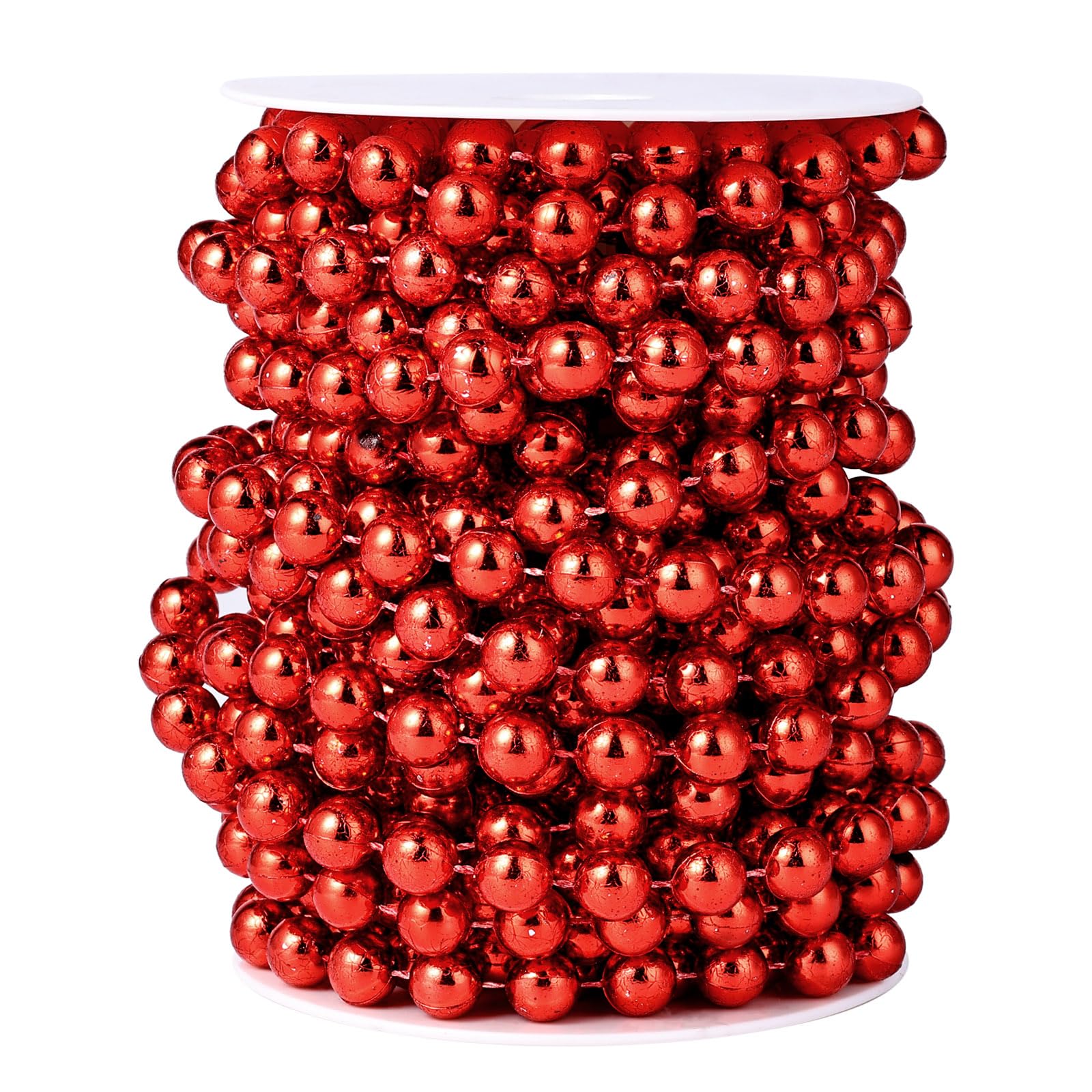 [33 Feet] Red Pearl Beads Garland, 10MM 11 Yards Red Faux Pearl Beads String Roll Bulk for DIY Craft Christmas Tree Festival Party Decoration